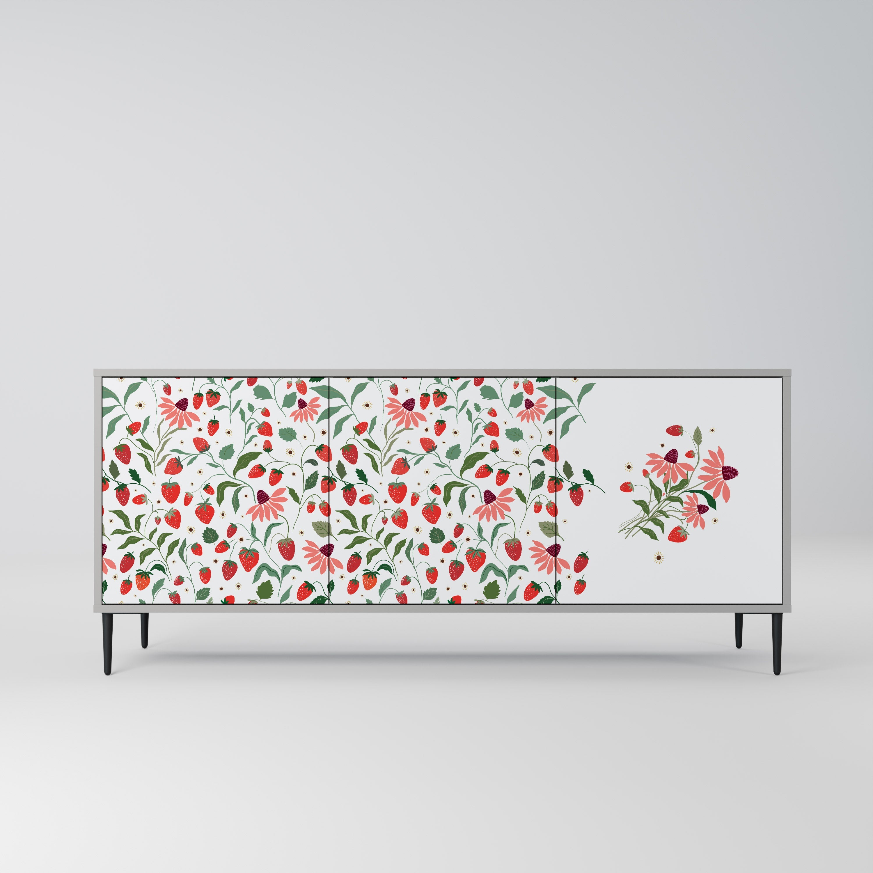 Μπουφές 3 θυρών FLOWERS AND STRAWBERRIES σε γκρι φινίρισμα