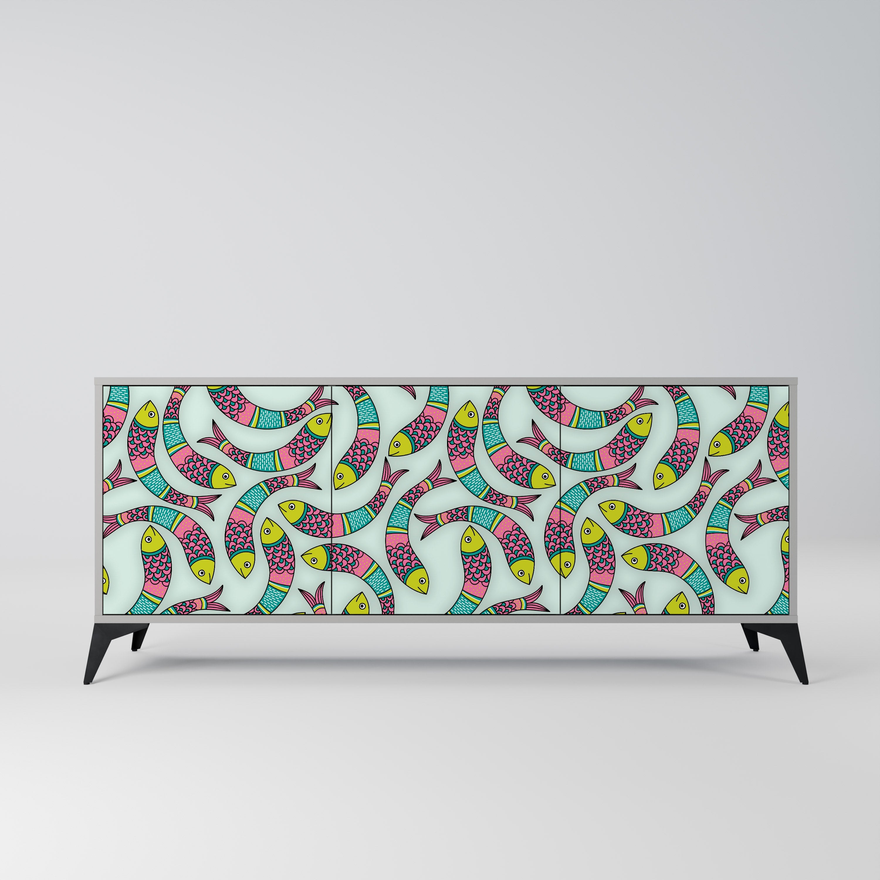 INDIAN FISH 3-Door Sideboard in Grey Finish