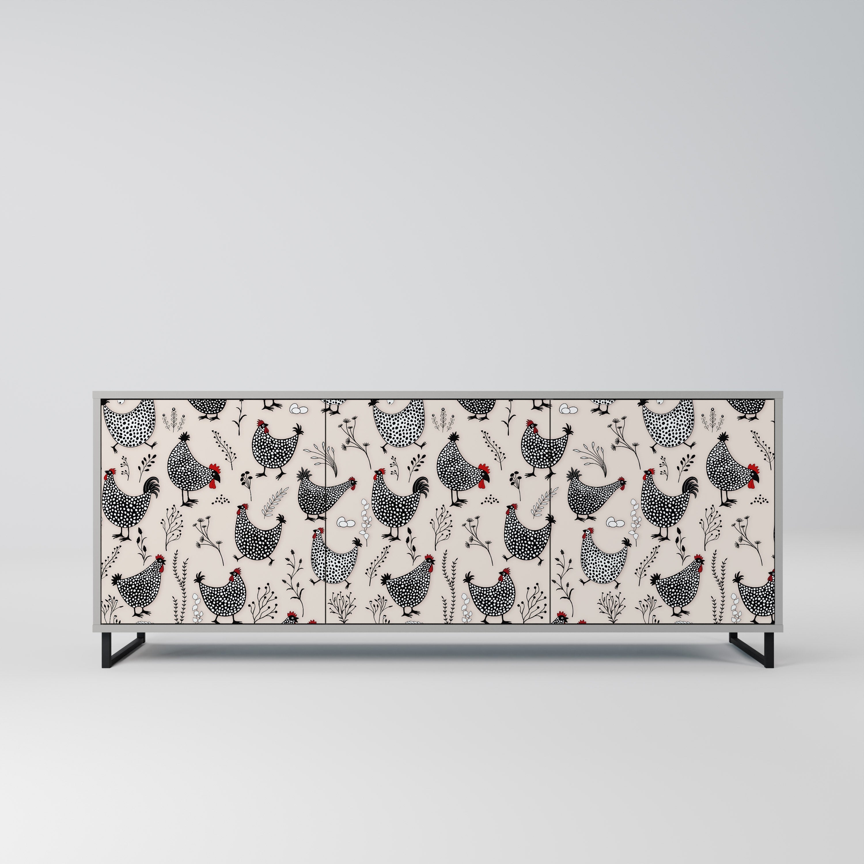 HAPPY HENS 3-Door Sideboard in Grey Finish