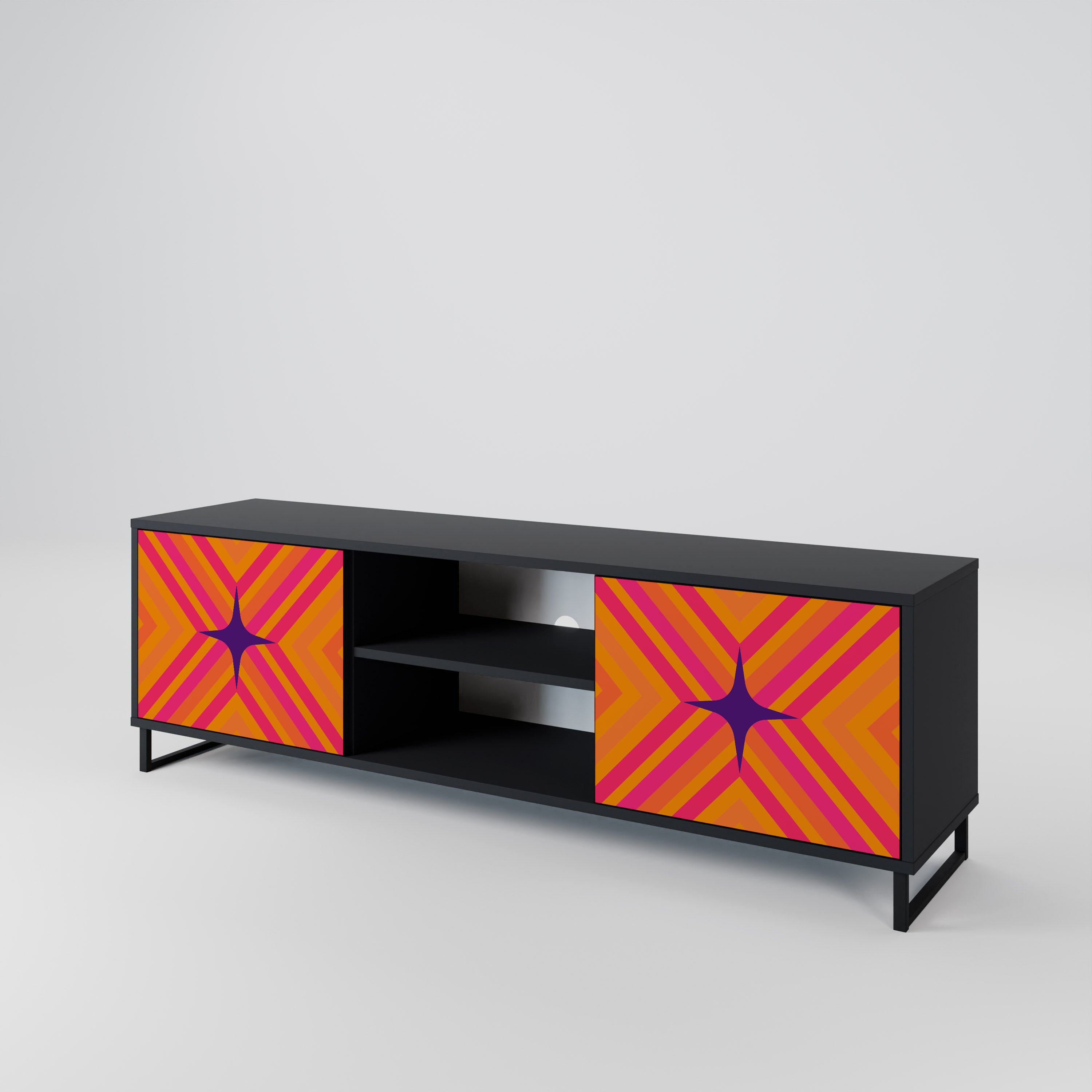 Βάση τηλεόρασης GEOMETRIC BRILLIANCE με 2 πόρτες σε μαύρο φινίρισμα