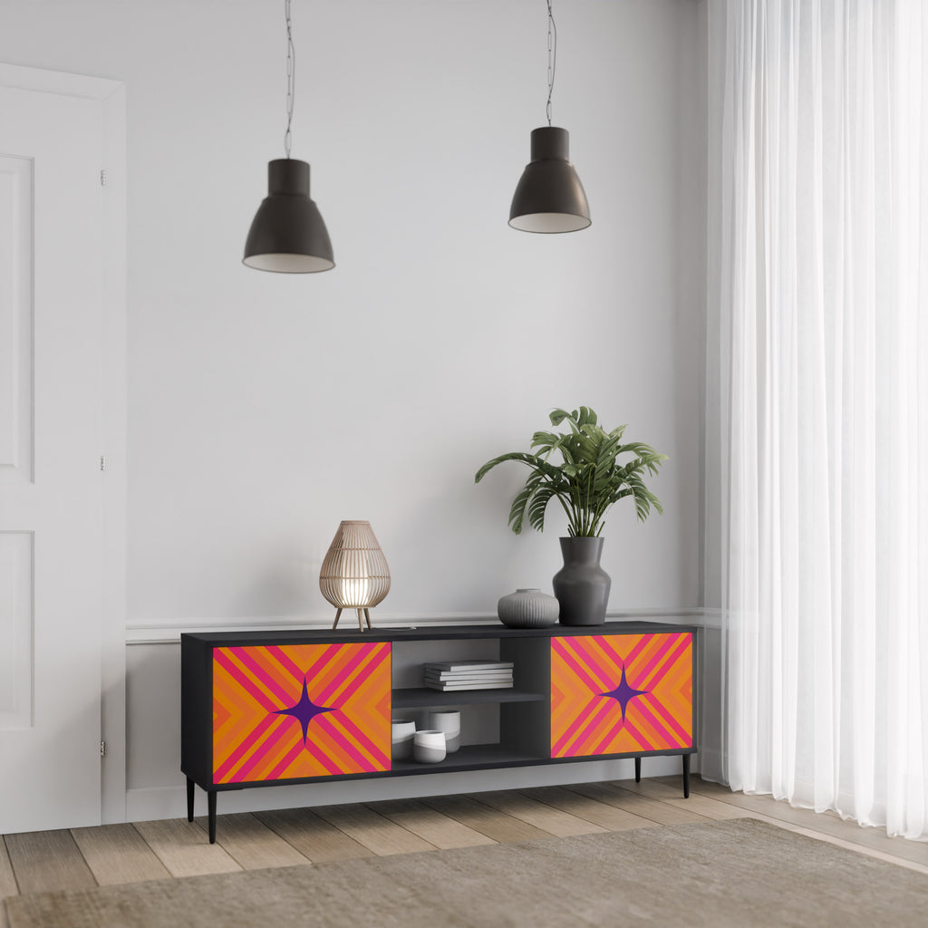 Βάση τηλεόρασης GEOMETRIC BRILLIANCE με 2 πόρτες σε μαύρο φινίρισμα