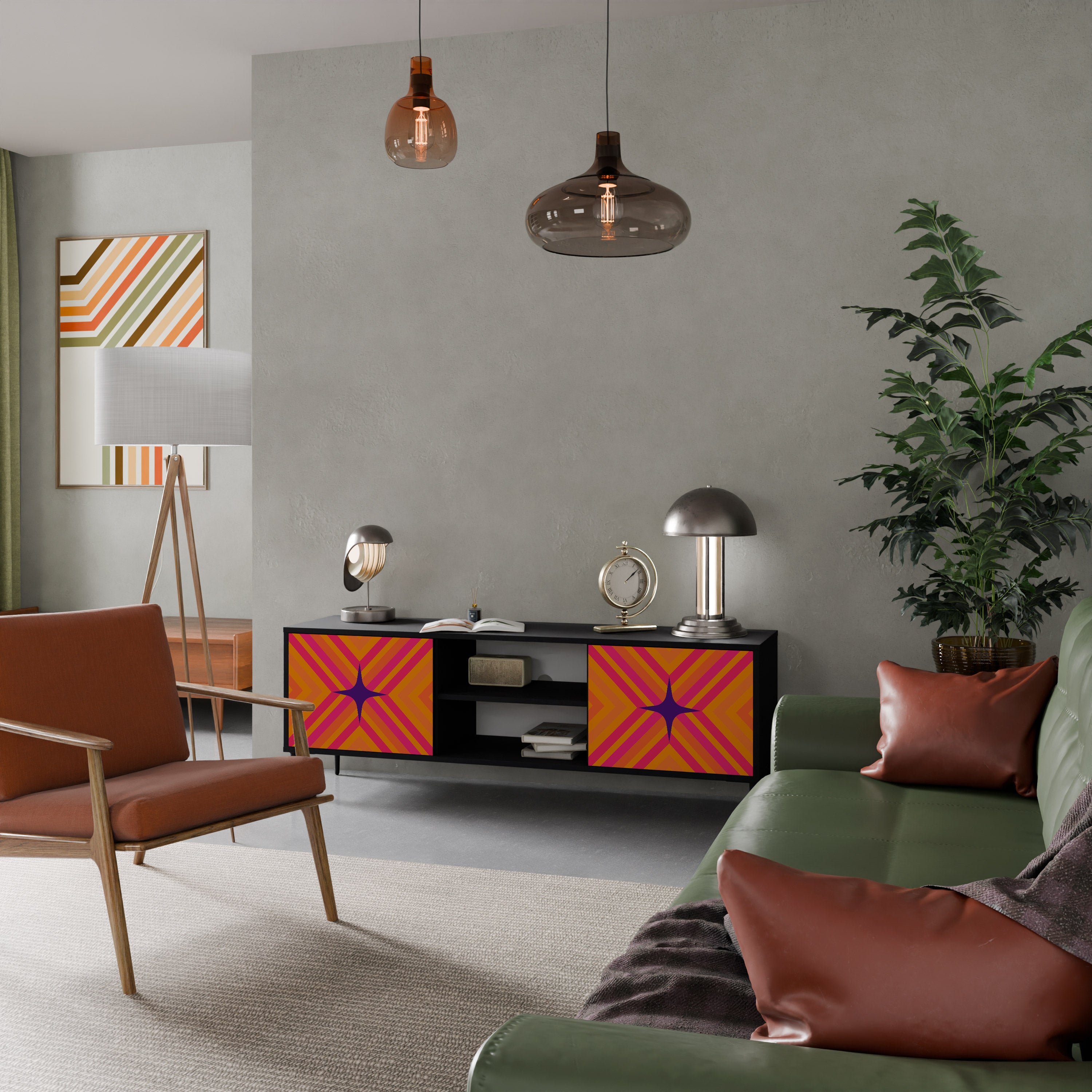 Βάση τηλεόρασης GEOMETRIC BRILLIANCE με 2 πόρτες σε μαύρο φινίρισμα
