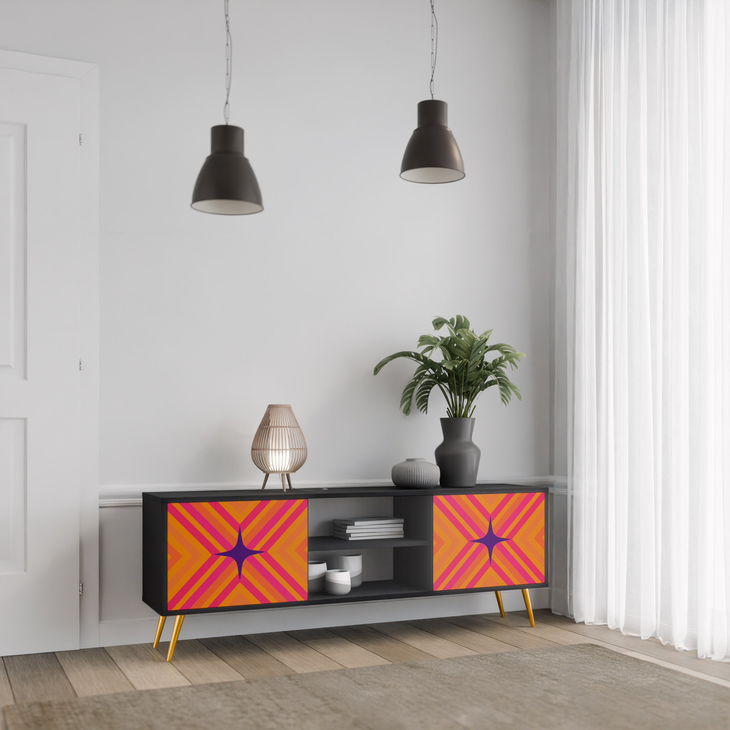 Βάση τηλεόρασης GEOMETRIC BRILLIANCE με 2 πόρτες σε μαύρο φινίρισμα