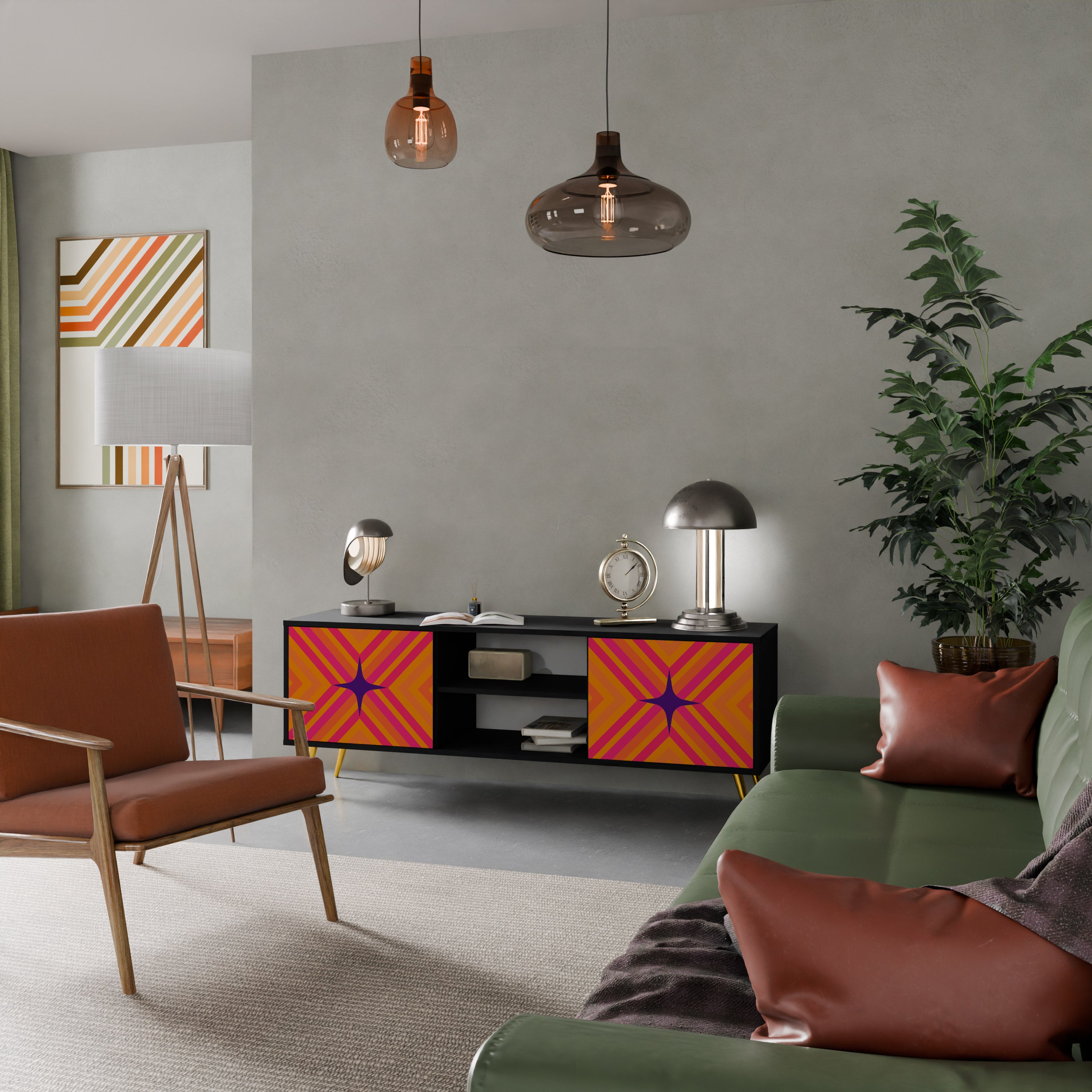 Βάση τηλεόρασης GEOMETRIC BRILLIANCE με 2 πόρτες σε μαύρο φινίρισμα