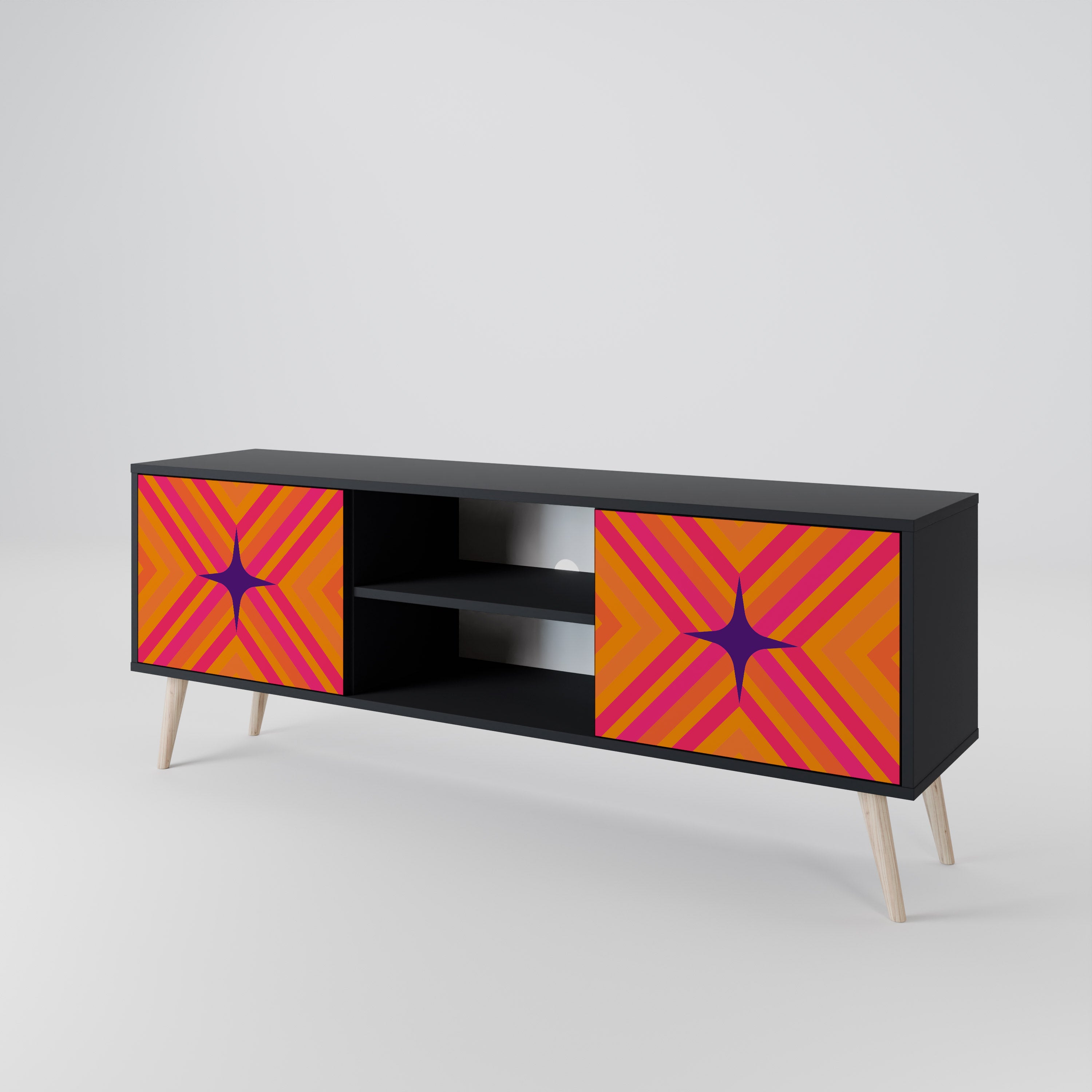 Βάση τηλεόρασης GEOMETRIC BRILLIANCE με 2 πόρτες σε μαύρο φινίρισμα