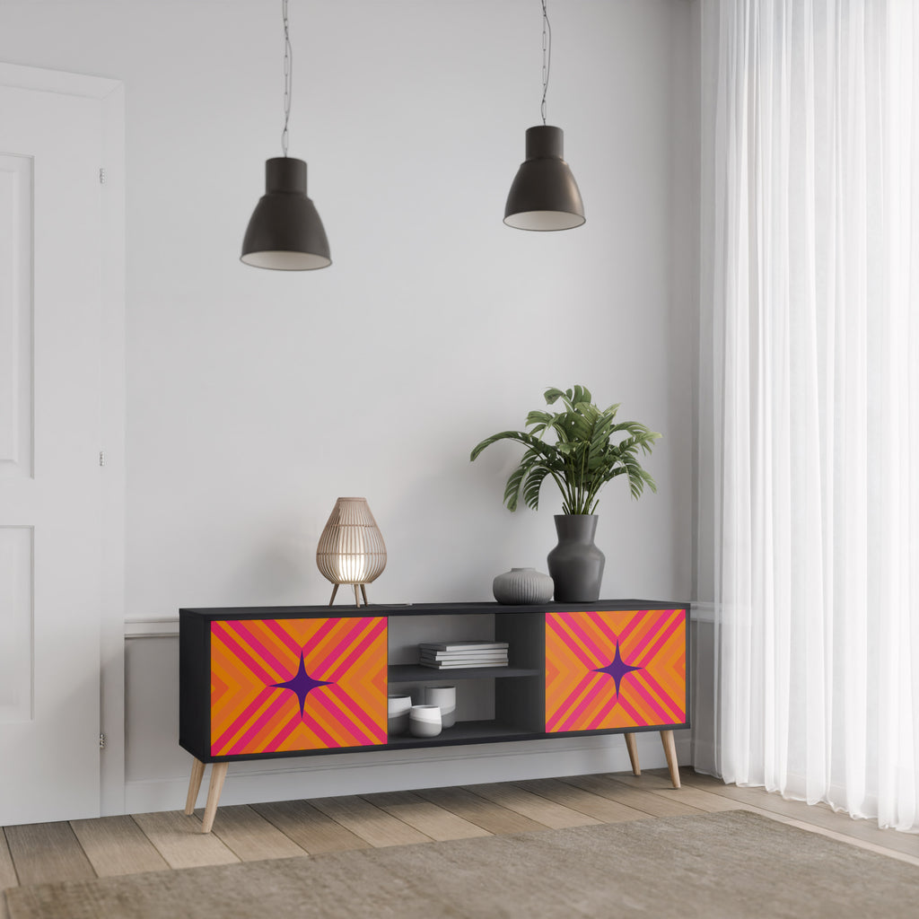Βάση τηλεόρασης GEOMETRIC BRILLIANCE με 2 πόρτες σε μαύρο φινίρισμα