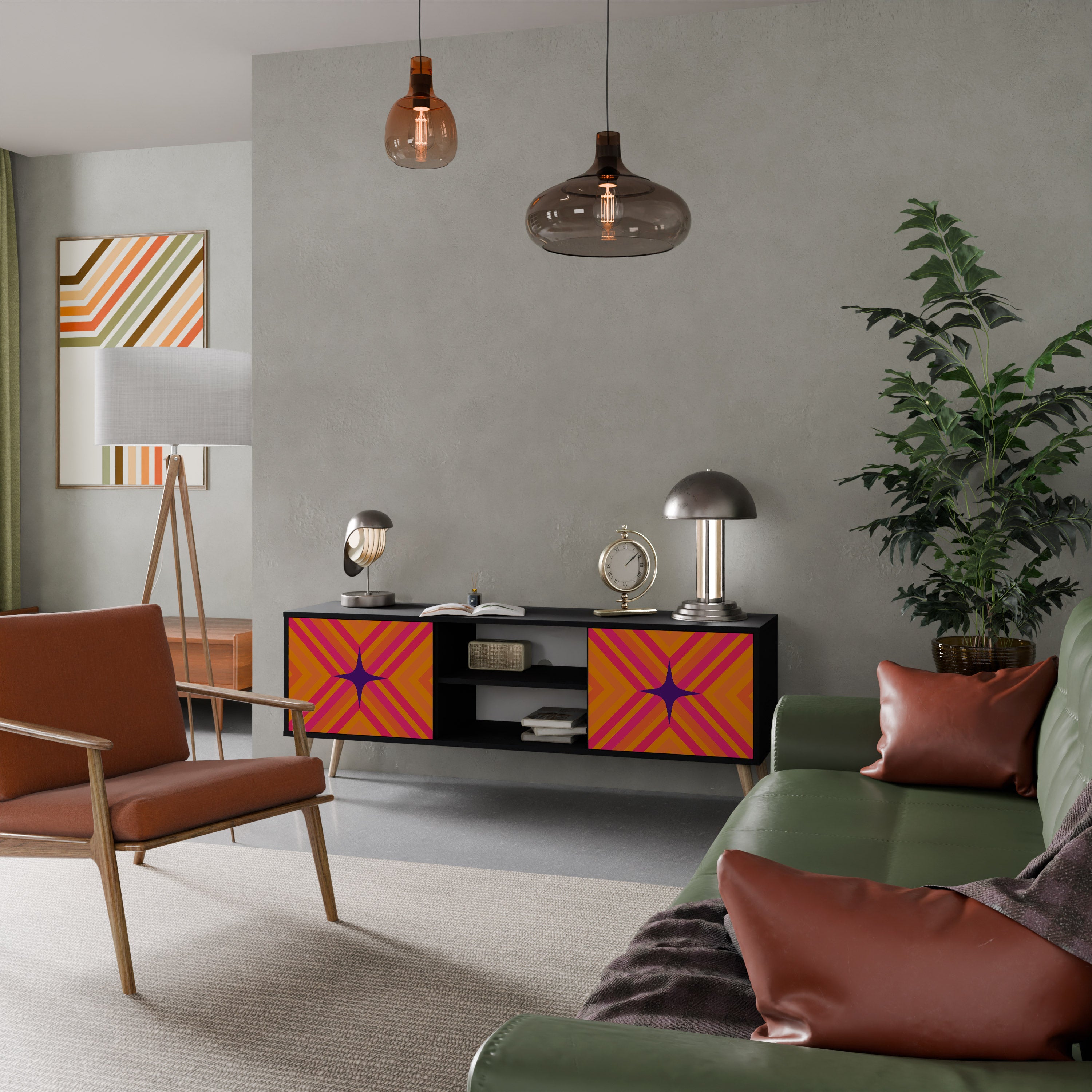 Βάση τηλεόρασης GEOMETRIC BRILLIANCE με 2 πόρτες σε μαύρο φινίρισμα