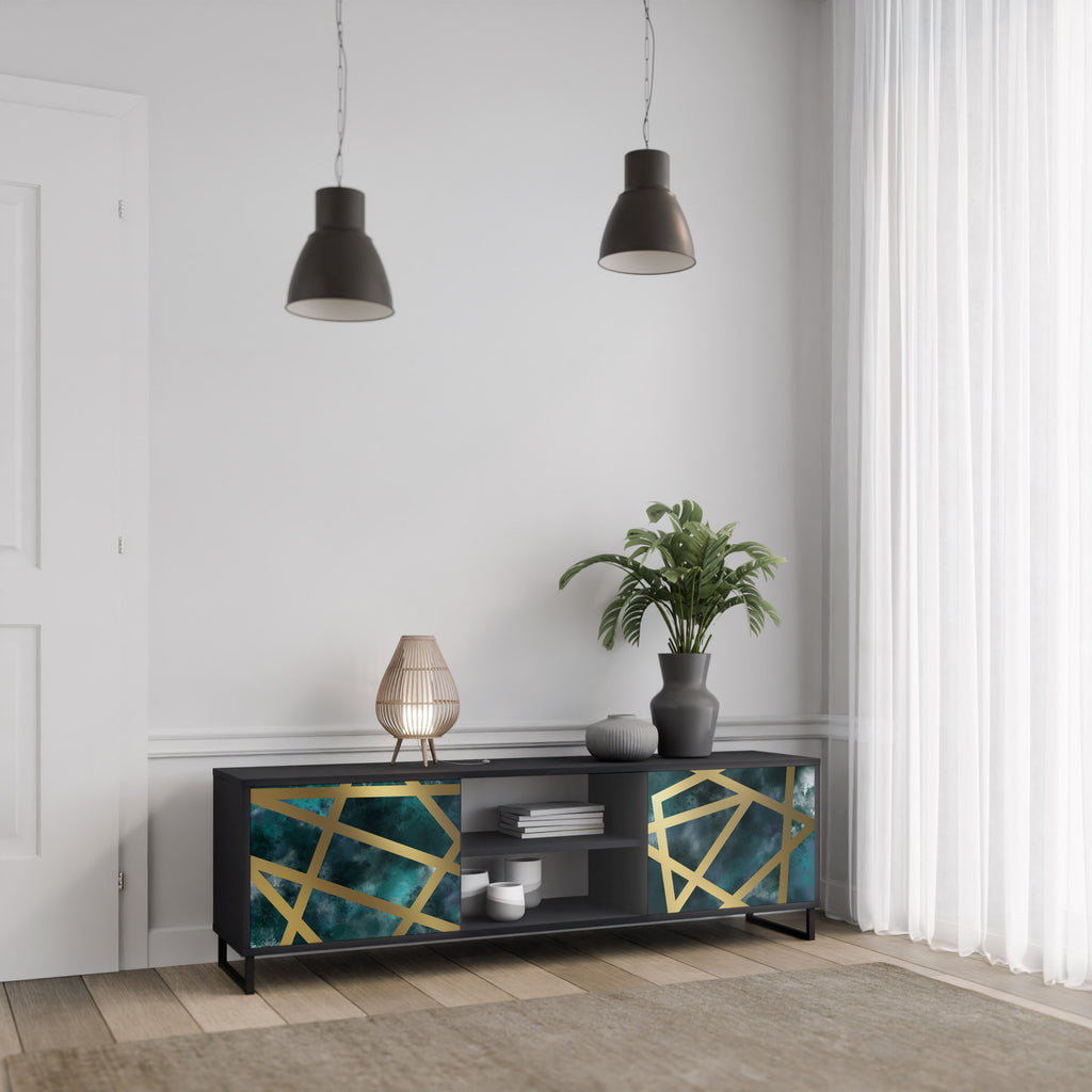 THE LABYRINTH OF GOLD 2-Door TV Stand in Black Finish