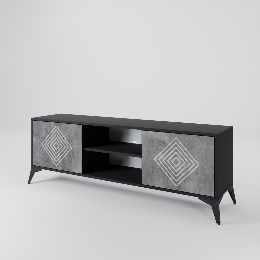 Βάση τηλεόρασης POLYGONAL ARTISTRY με 2 πόρτες σε μαύρο φινίρισμα
