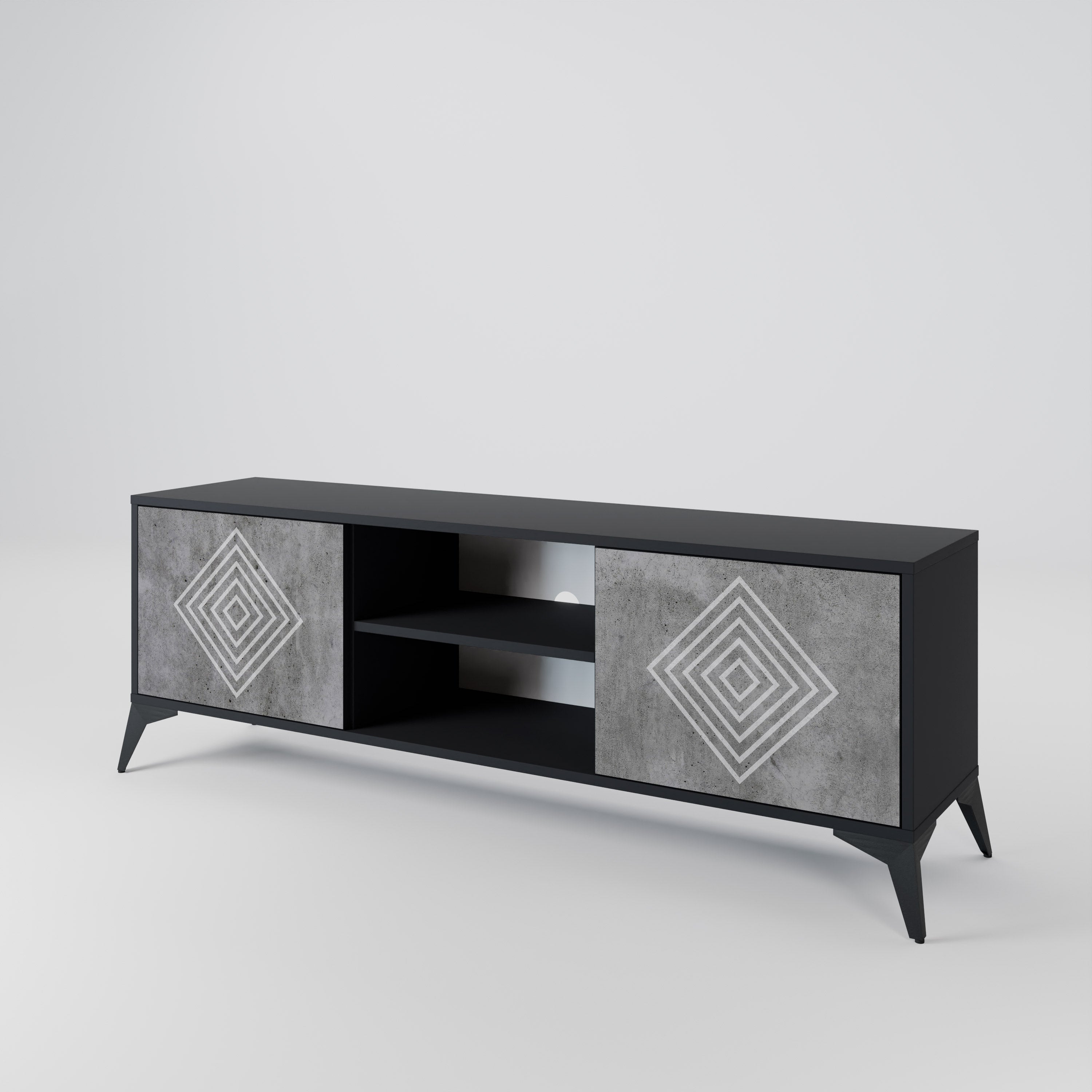 Βάση τηλεόρασης POLYGONAL ARTISTRY με 2 πόρτες σε μαύρο φινίρισμα