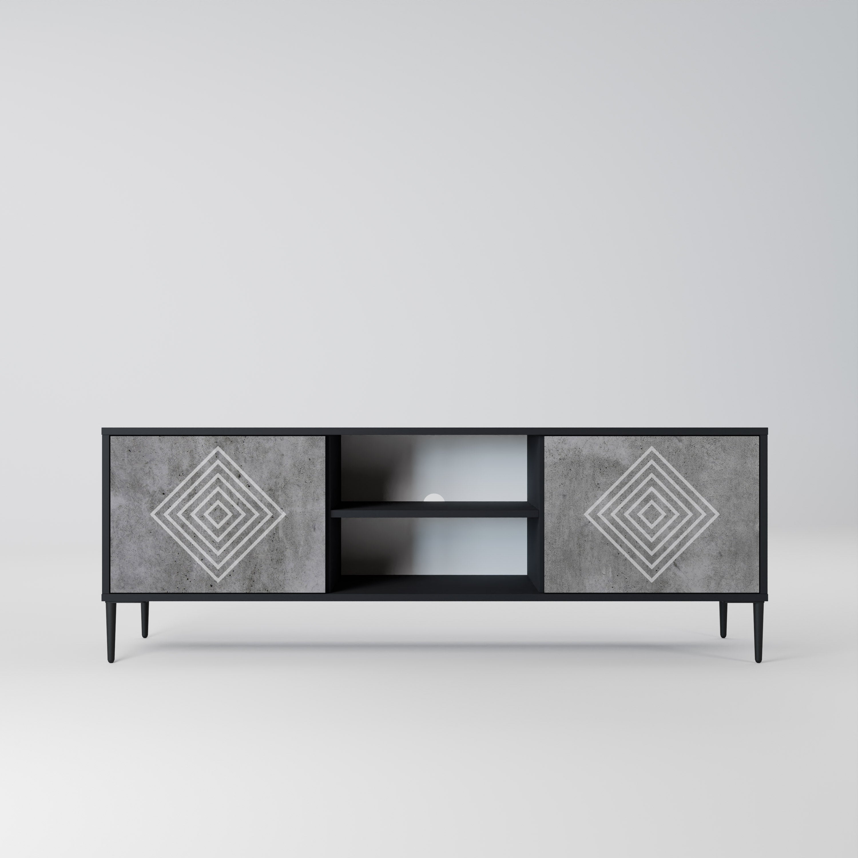 Βάση τηλεόρασης POLYGONAL ARTISTRY με 2 πόρτες σε μαύρο φινίρισμα