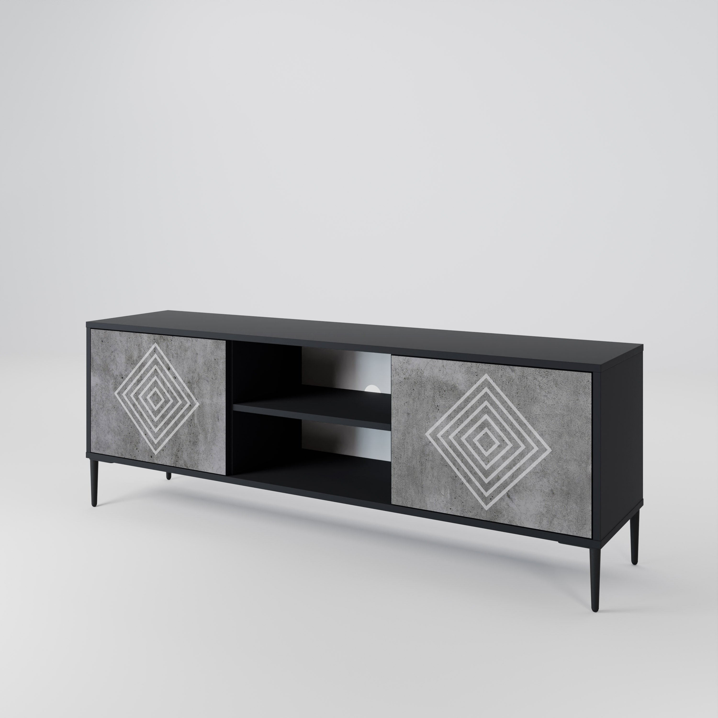 Βάση τηλεόρασης POLYGONAL ARTISTRY με 2 πόρτες σε μαύρο φινίρισμα
