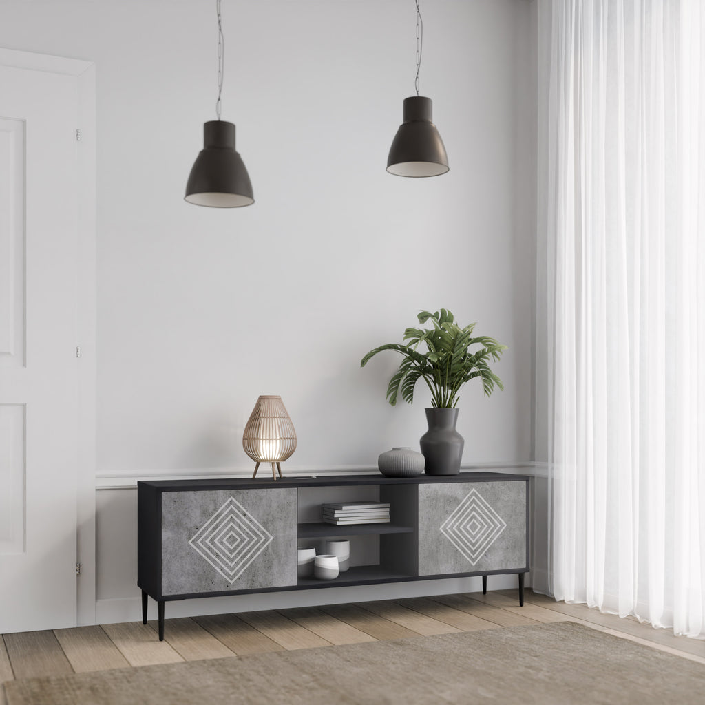 Βάση τηλεόρασης POLYGONAL ARTISTRY με 2 πόρτες σε μαύρο φινίρισμα