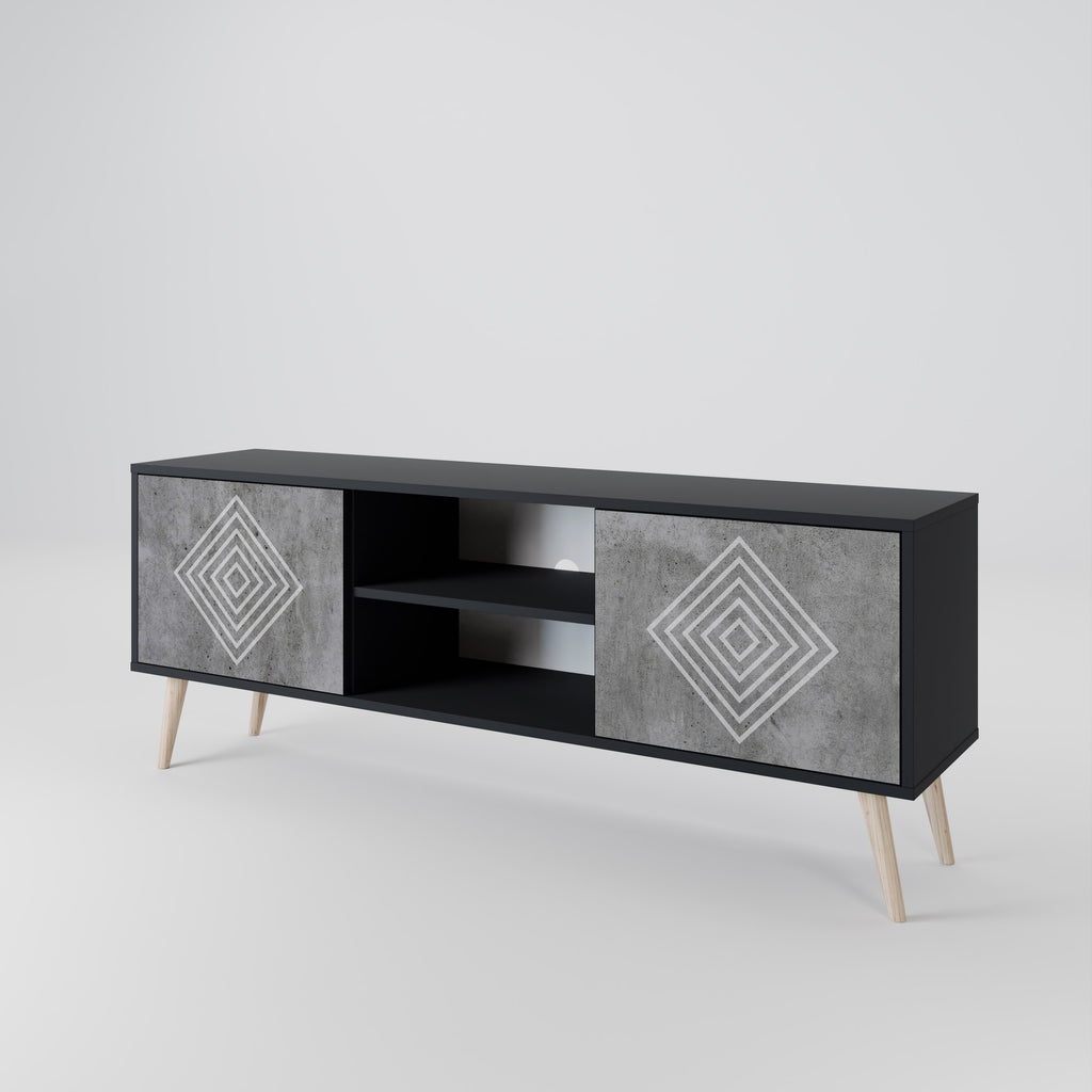 Βάση τηλεόρασης POLYGONAL ARTISTRY με 2 πόρτες σε μαύρο φινίρισμα