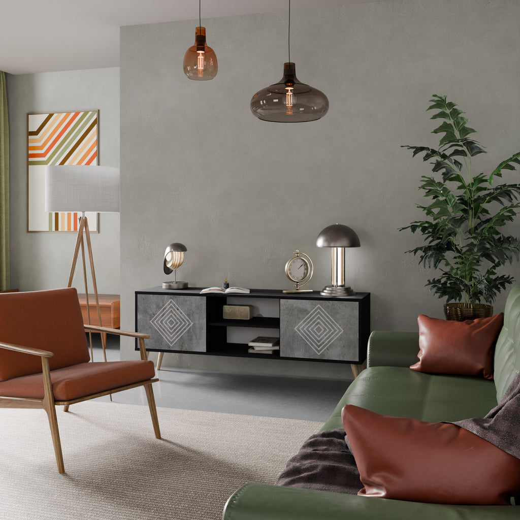 Βάση τηλεόρασης POLYGONAL ARTISTRY με 2 πόρτες σε μαύρο φινίρισμα