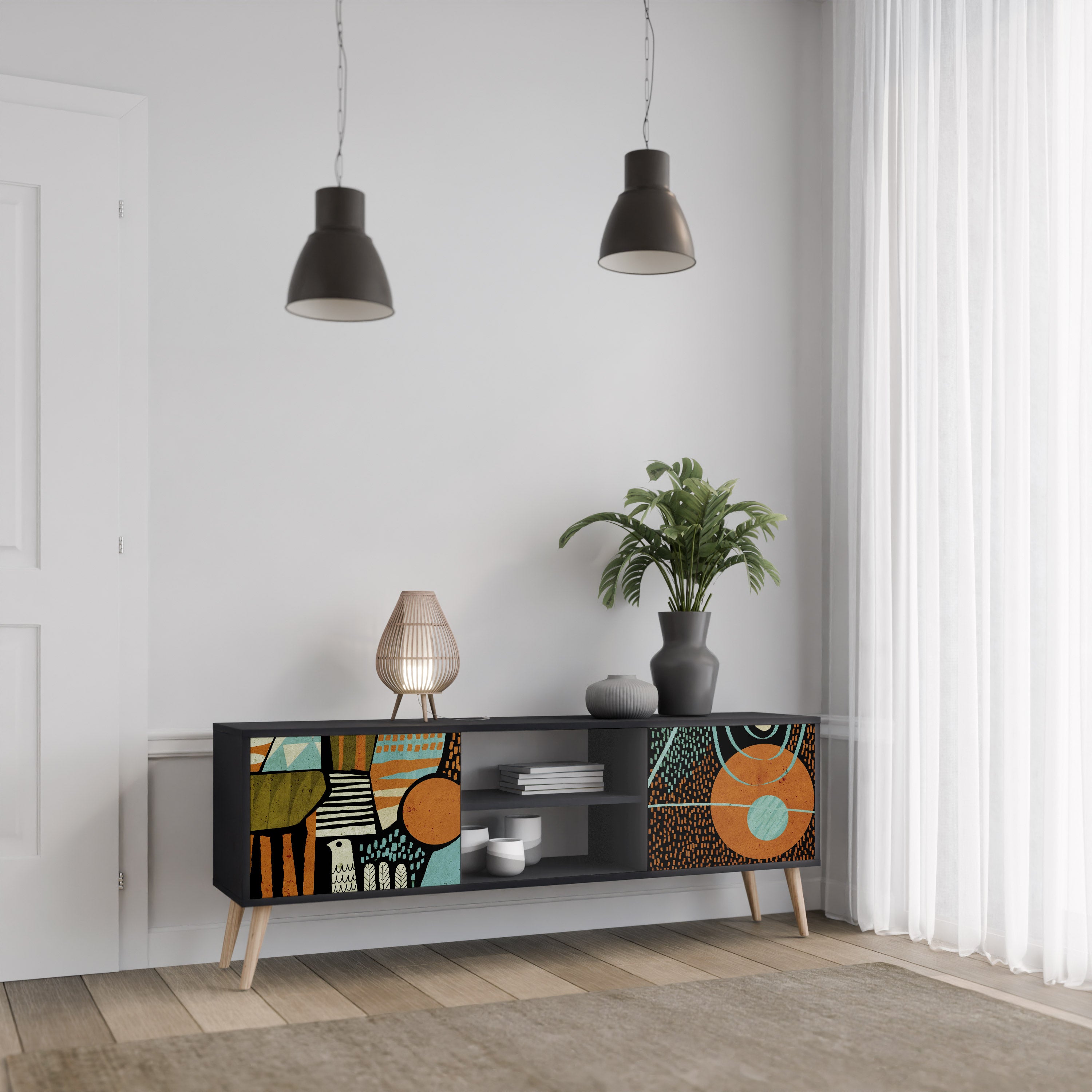 GEODE GLIMMER 2-Door TV Stand in Black Finish