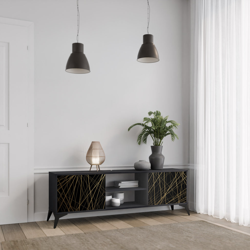 Βάση τηλεόρασης BRIGHT MESH 2 πορτών σε μαύρο φινίρισμα