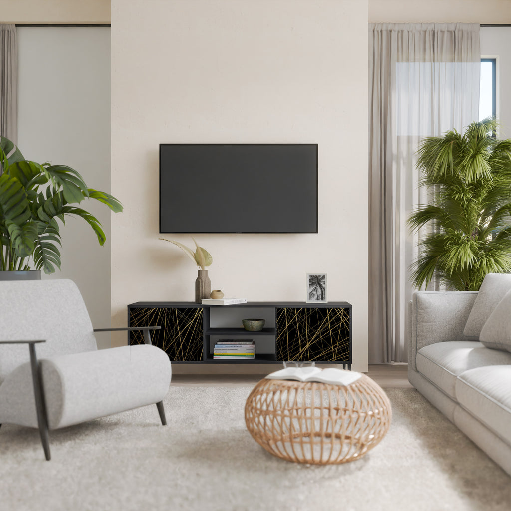 Βάση τηλεόρασης BRIGHT MESH 2 πορτών σε μαύρο φινίρισμα