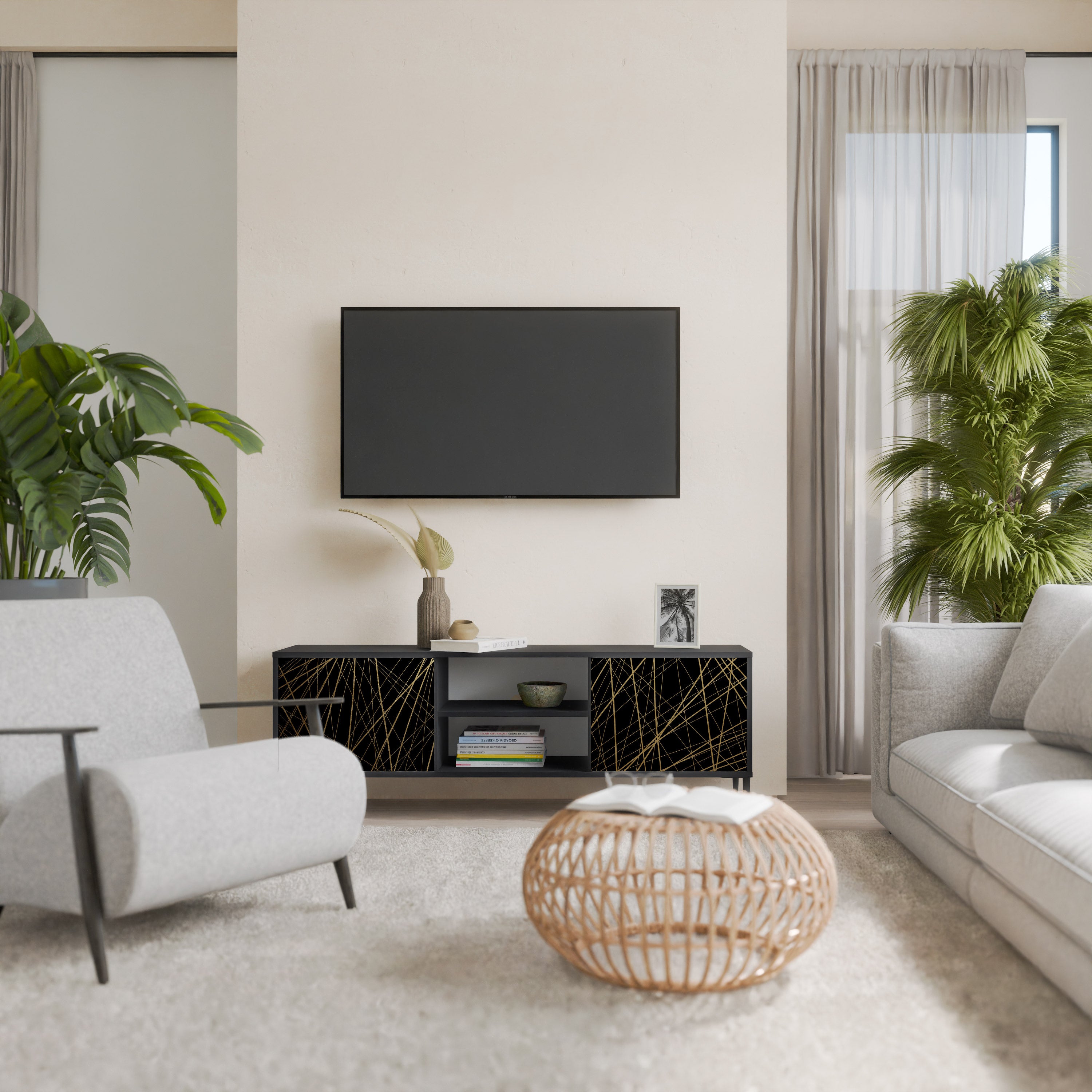Βάση τηλεόρασης BRIGHT MESH 2 πορτών σε μαύρο φινίρισμα