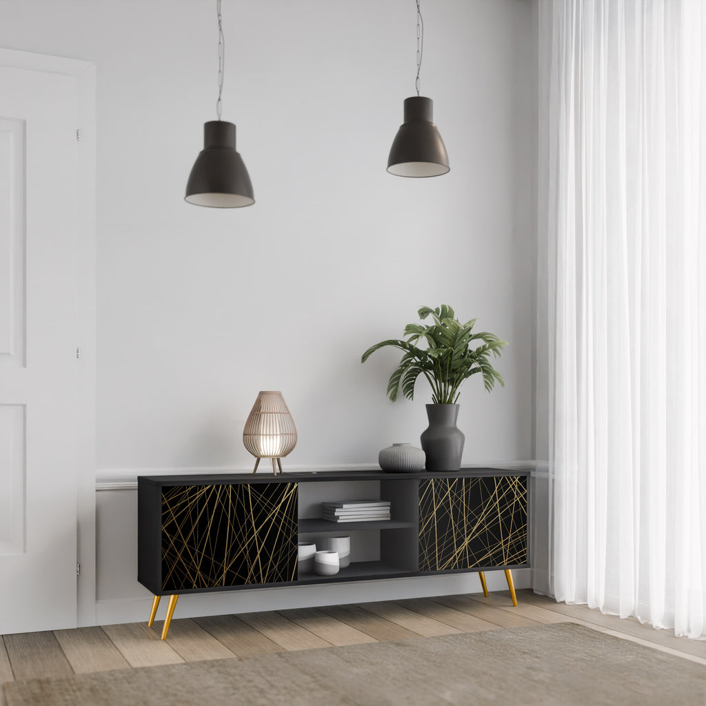 Βάση τηλεόρασης BRIGHT MESH 2 πορτών σε μαύρο φινίρισμα