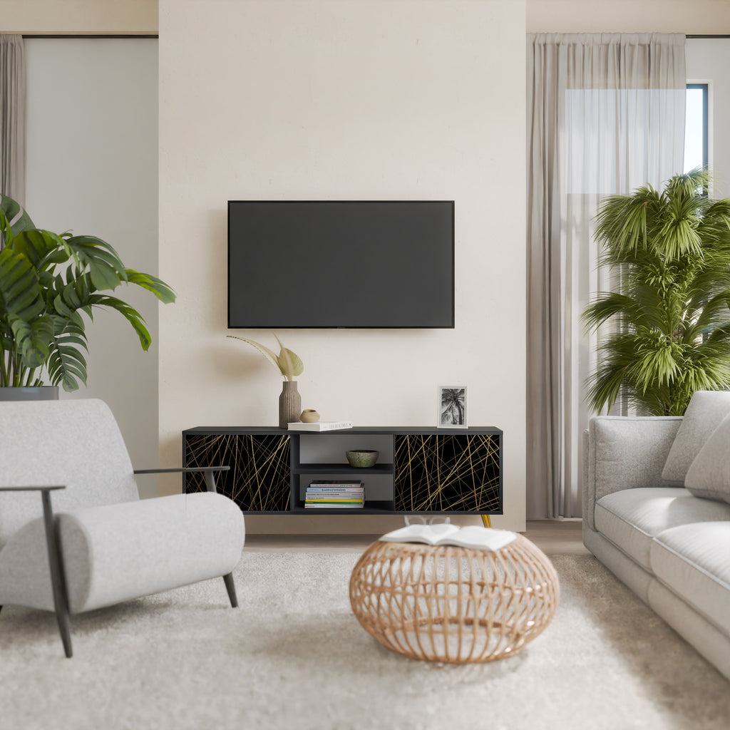 Βάση τηλεόρασης BRIGHT MESH 2 πορτών σε μαύρο φινίρισμα