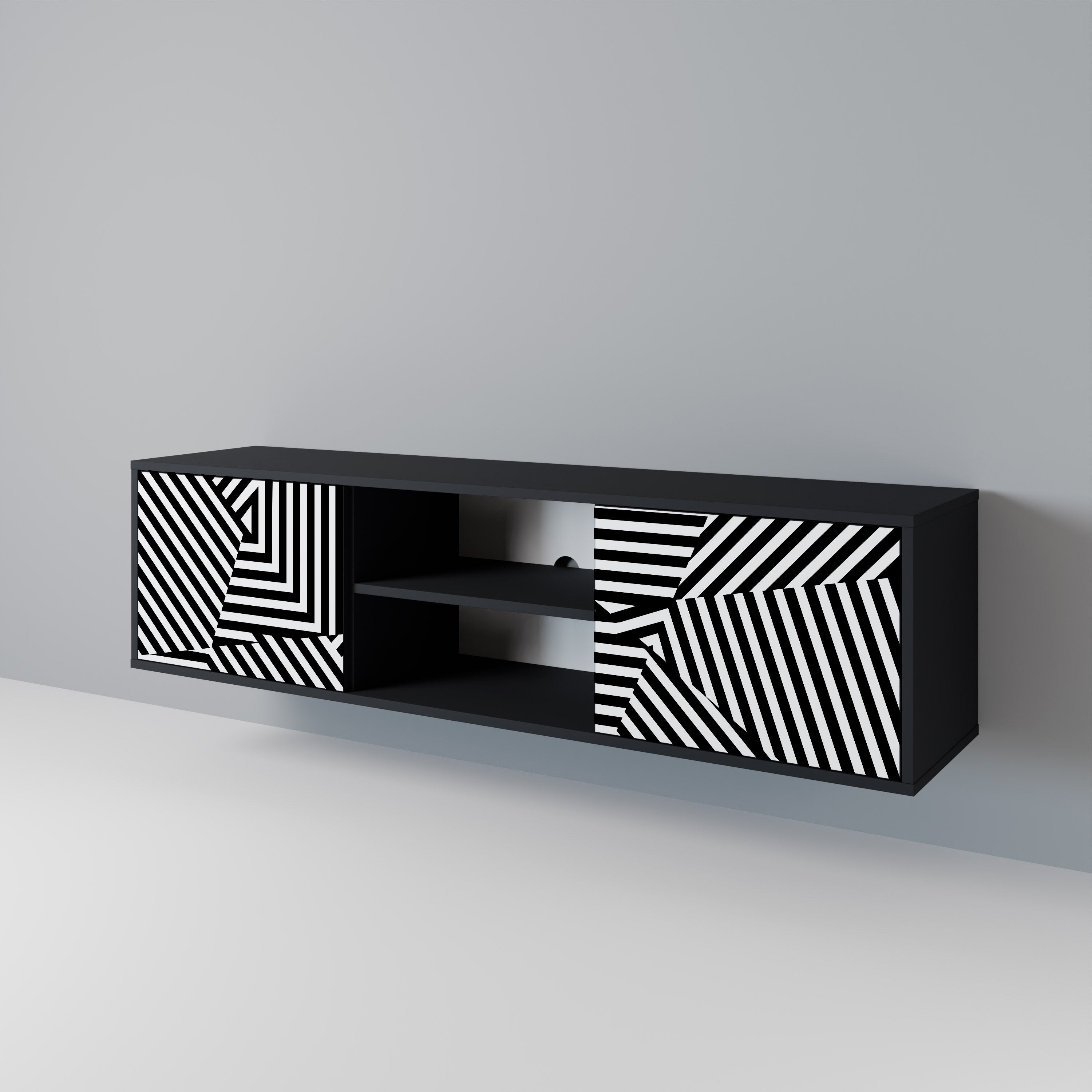 Βάση τηλεόρασης ILLUSIONARY LATTICE με 2 πόρτες σε μαύρο φινίρισμα