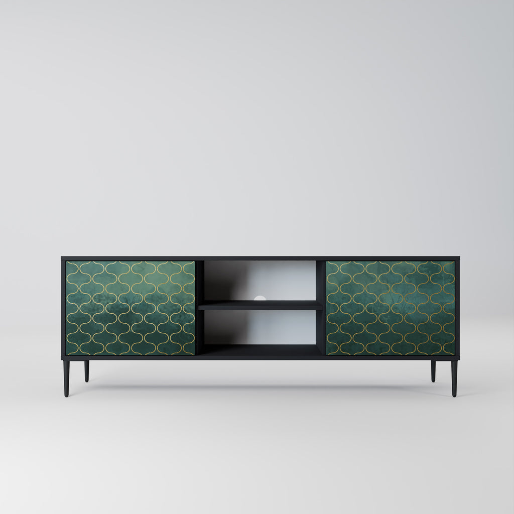 TESSELATED GREENERY 2-Door TV Stand in Black Finish
