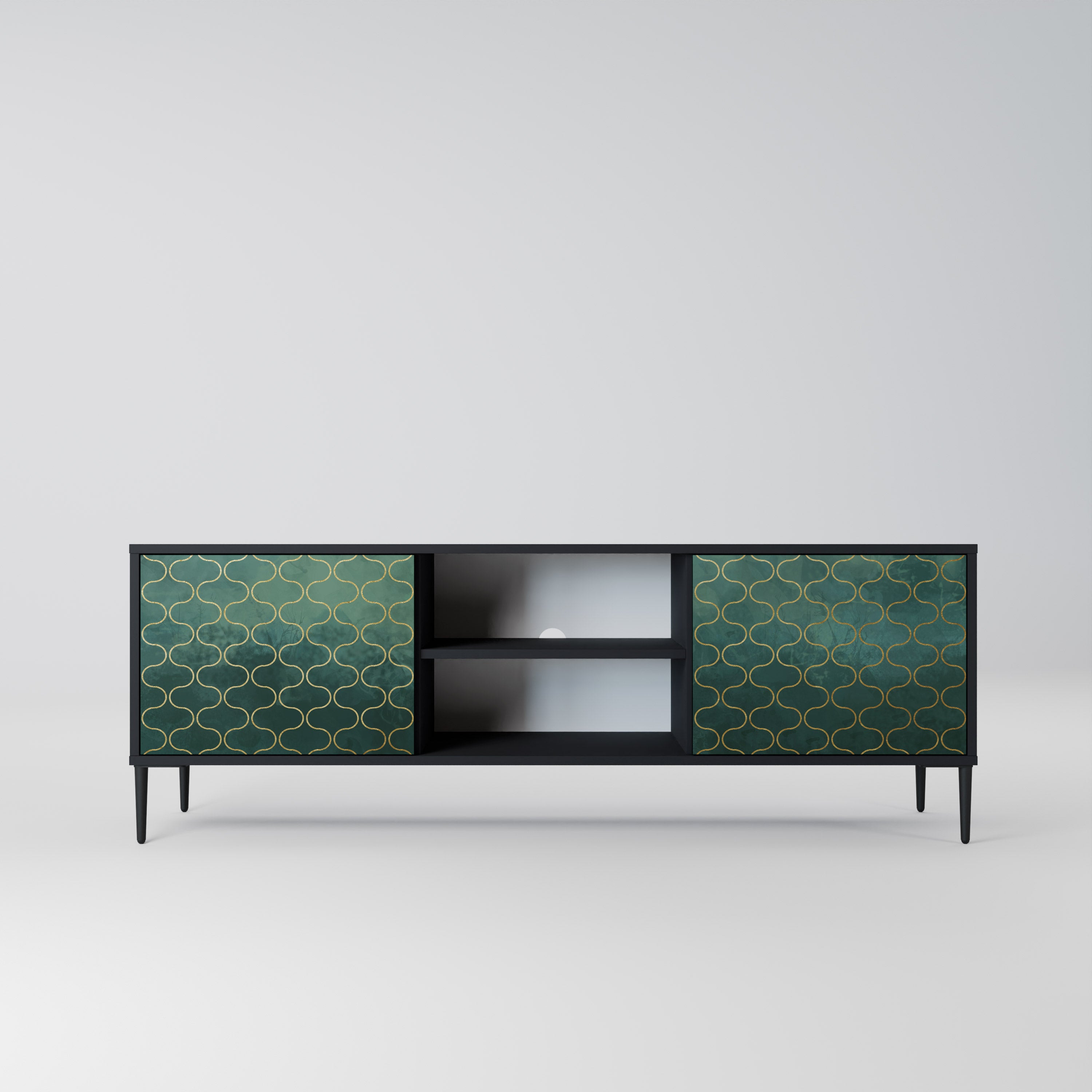 TESSELATED GREENERY 2-Door TV Stand in Black Finish