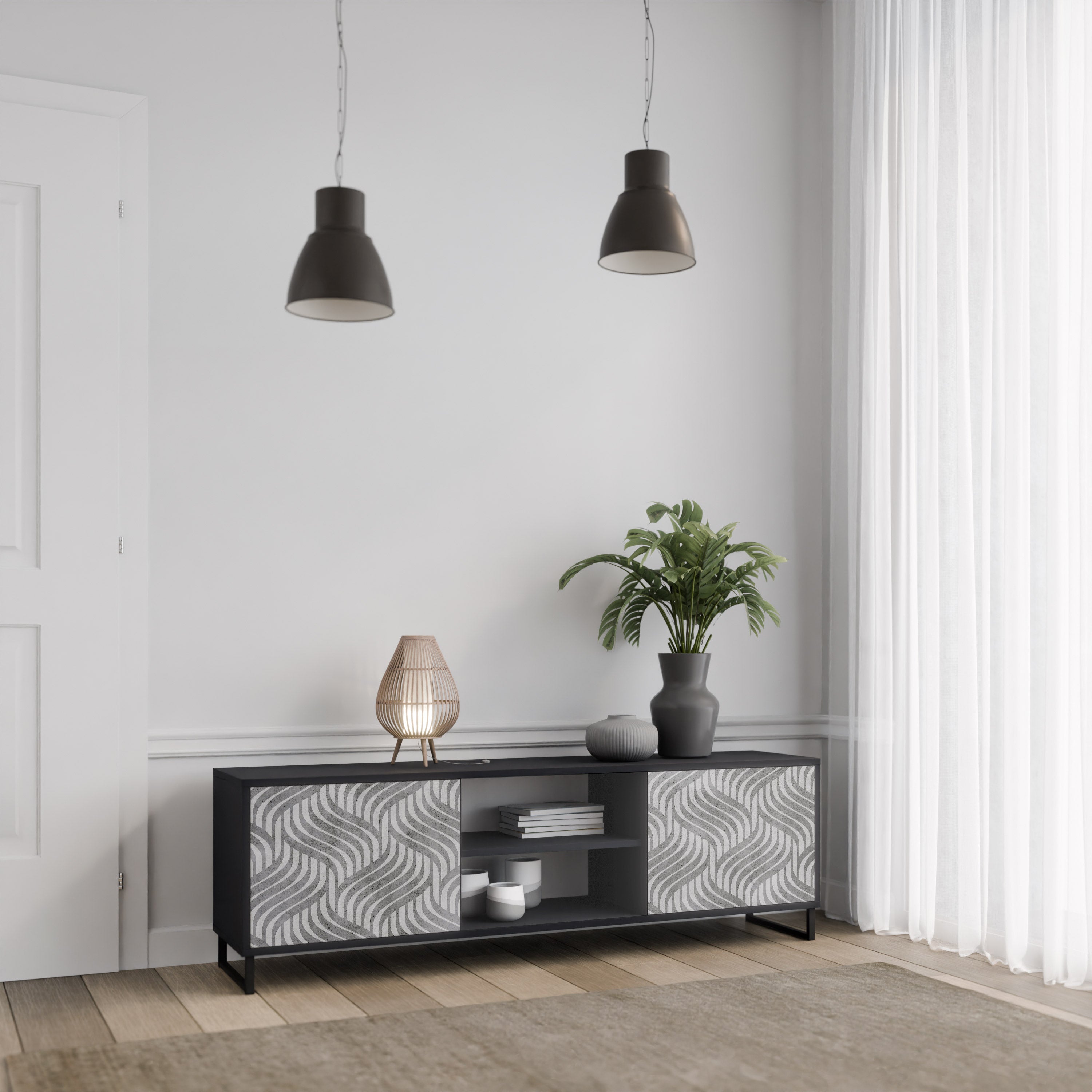 CONCRETE MOVEMENT 2-Door TV Stand in Black Finish