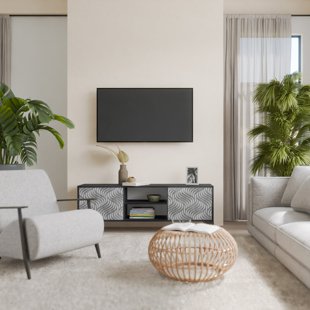 CONCRETE MOVEMENT 2-Door TV Stand in Black Finish