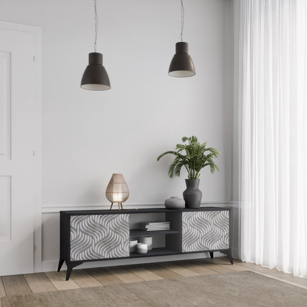 CONCRETE MOVEMENT 2-Door TV Stand in Black Finish