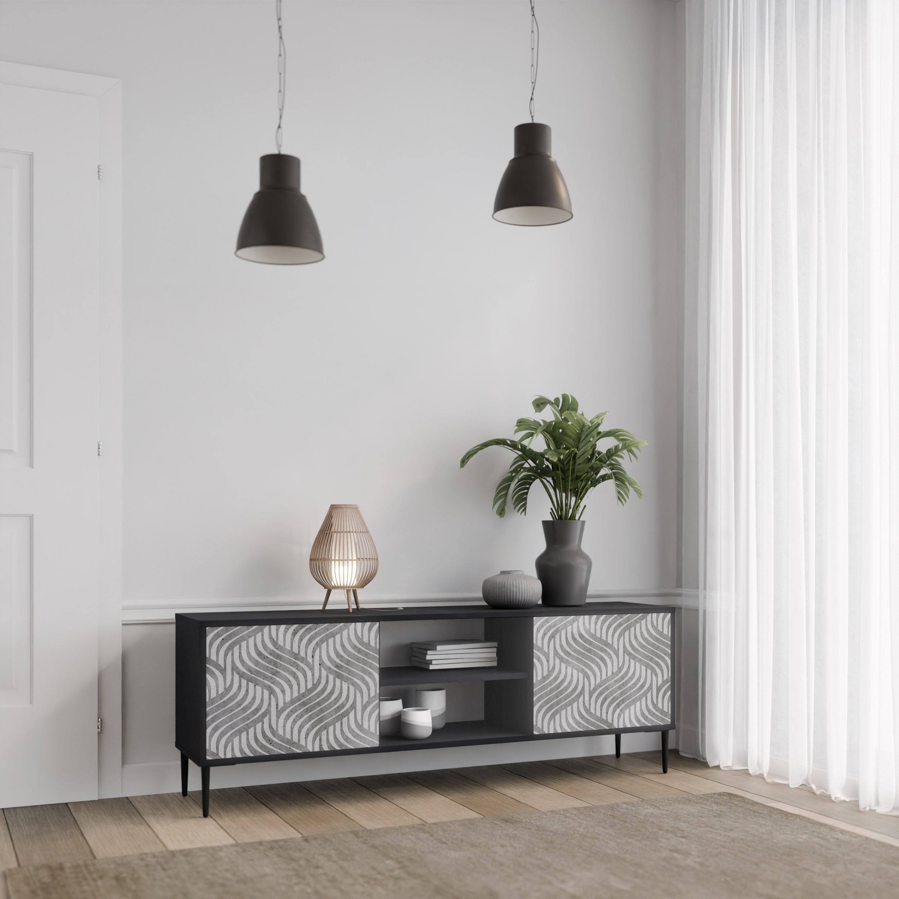 CONCRETE MOVEMENT 2-Door TV Stand in Black Finish