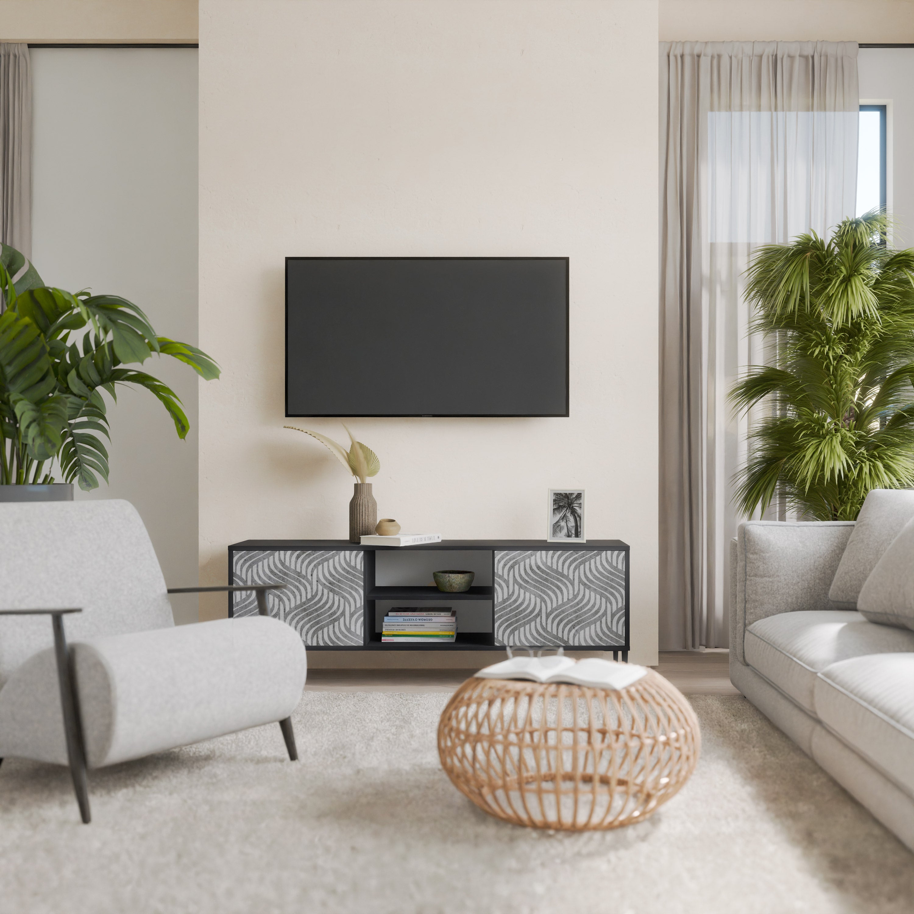 CONCRETE MOVEMENT 2-Door TV Stand in Black Finish