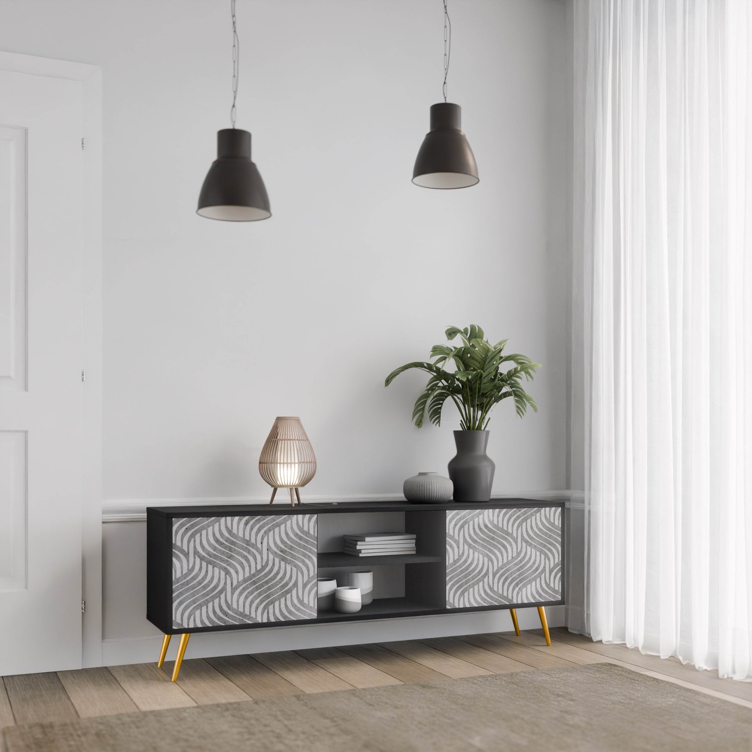 CONCRETE MOVEMENT 2-Door TV Stand in Black Finish
