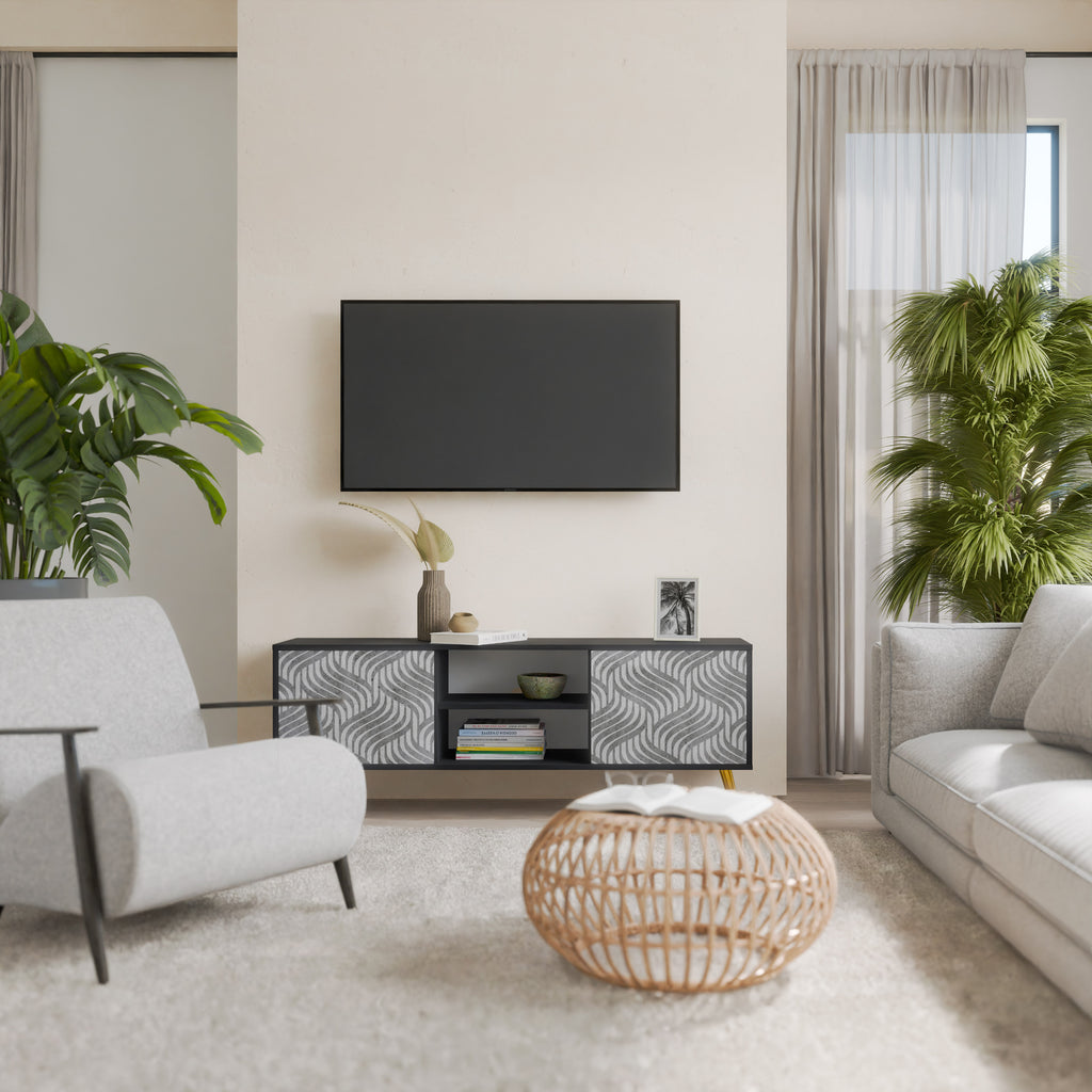 CONCRETE MOVEMENT 2-Door TV Stand in Black Finish