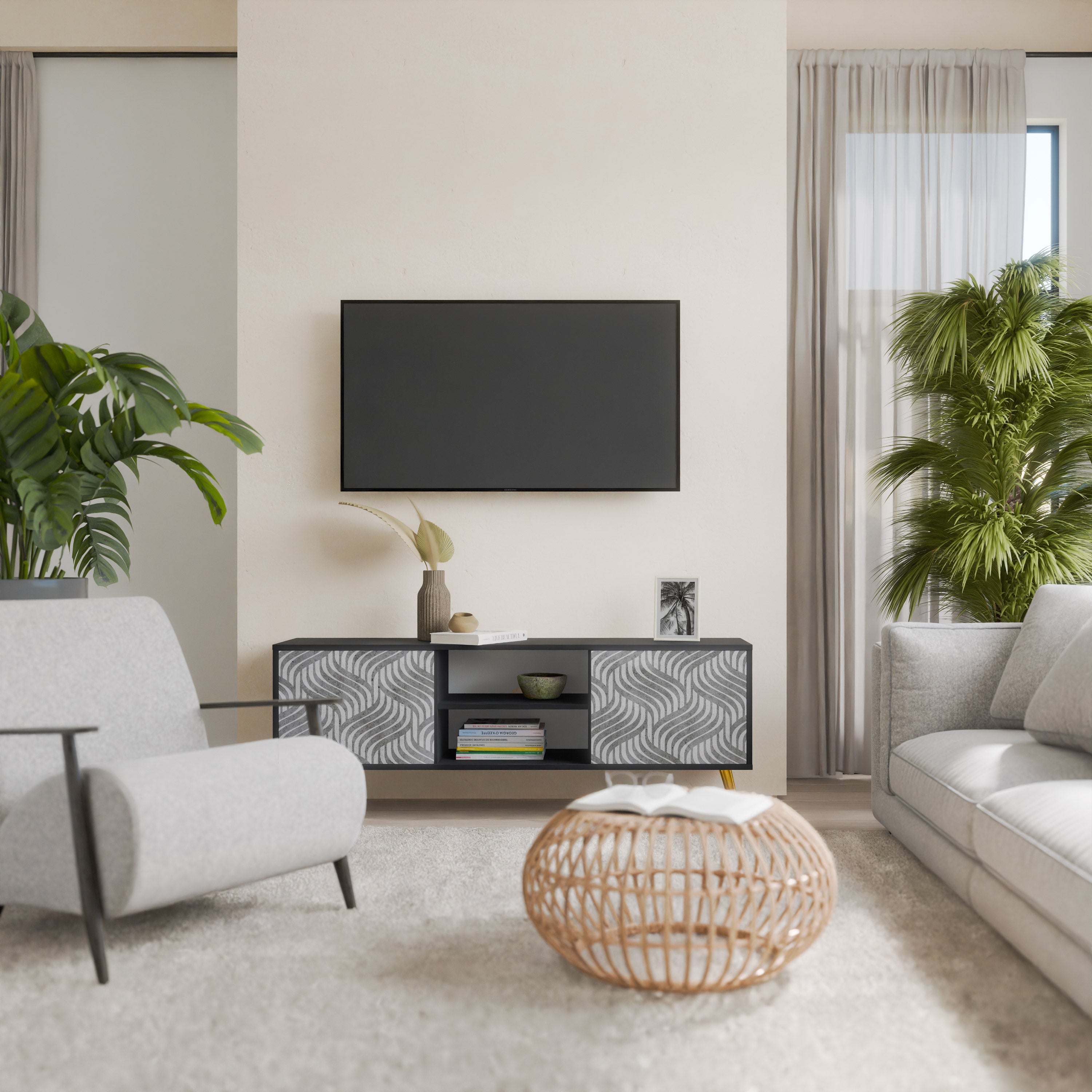 CONCRETE MOVEMENT 2-Door TV Stand in Black Finish