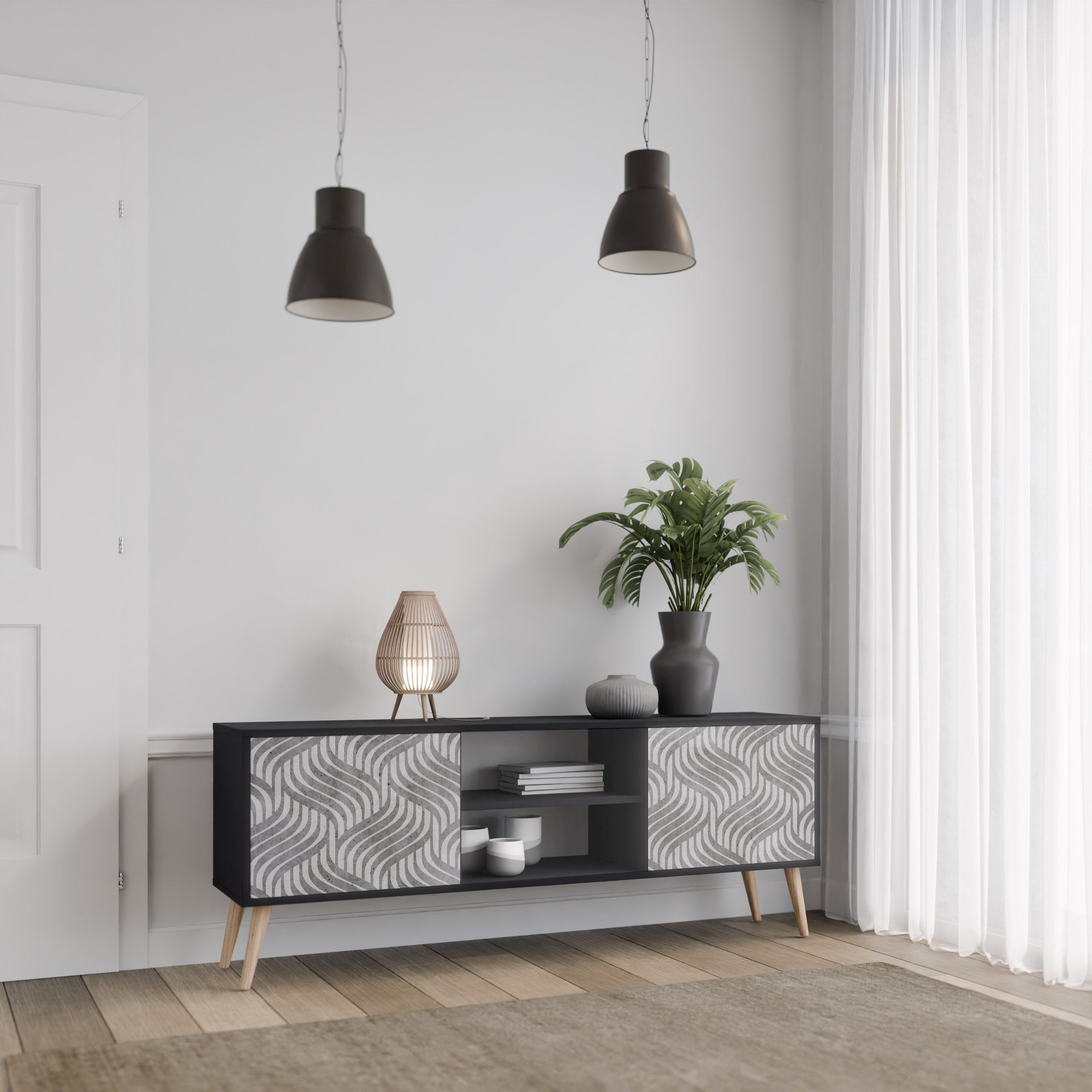 CONCRETE MOVEMENT 2-Door TV Stand in Black Finish