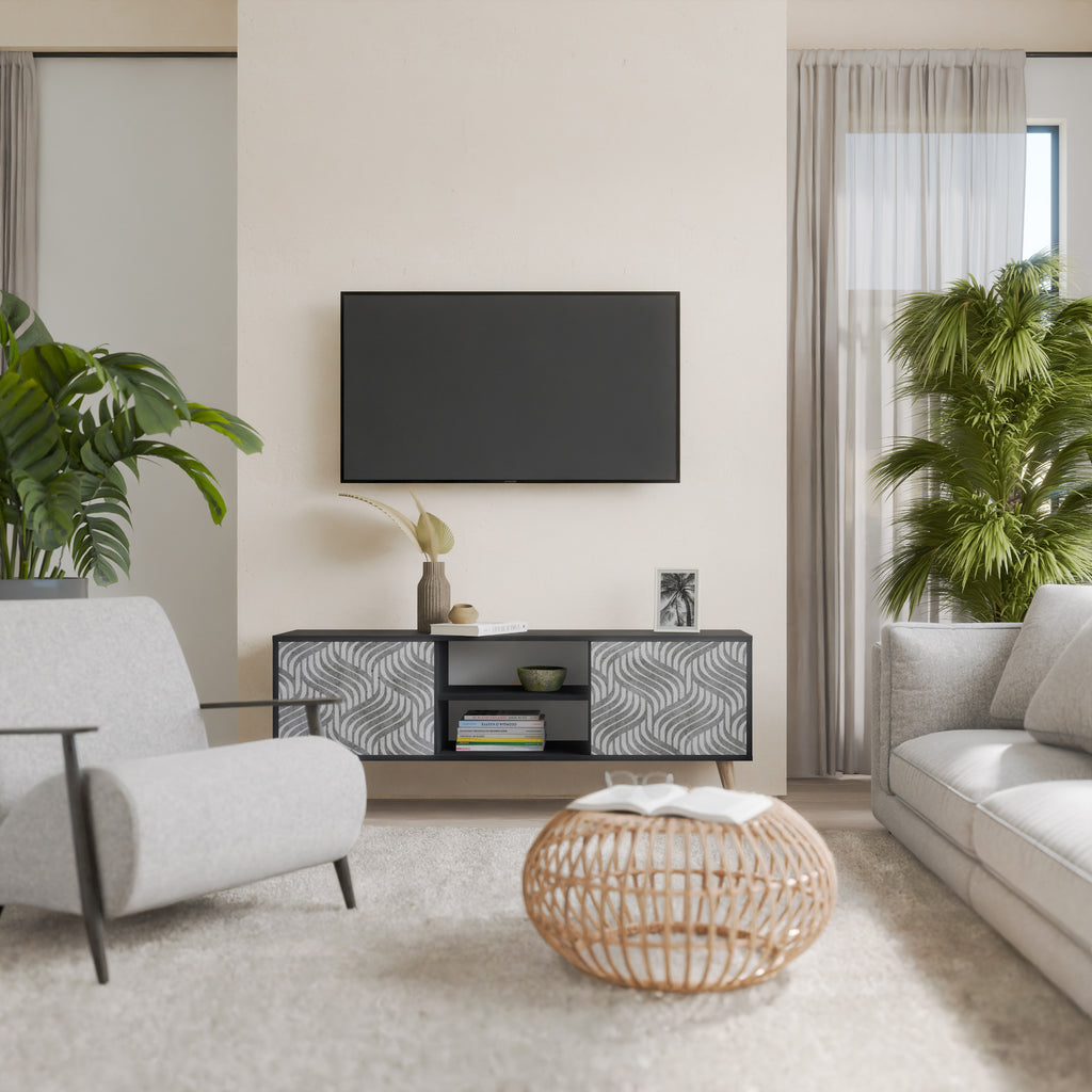 CONCRETE MOVEMENT 2-Door TV Stand in Black Finish