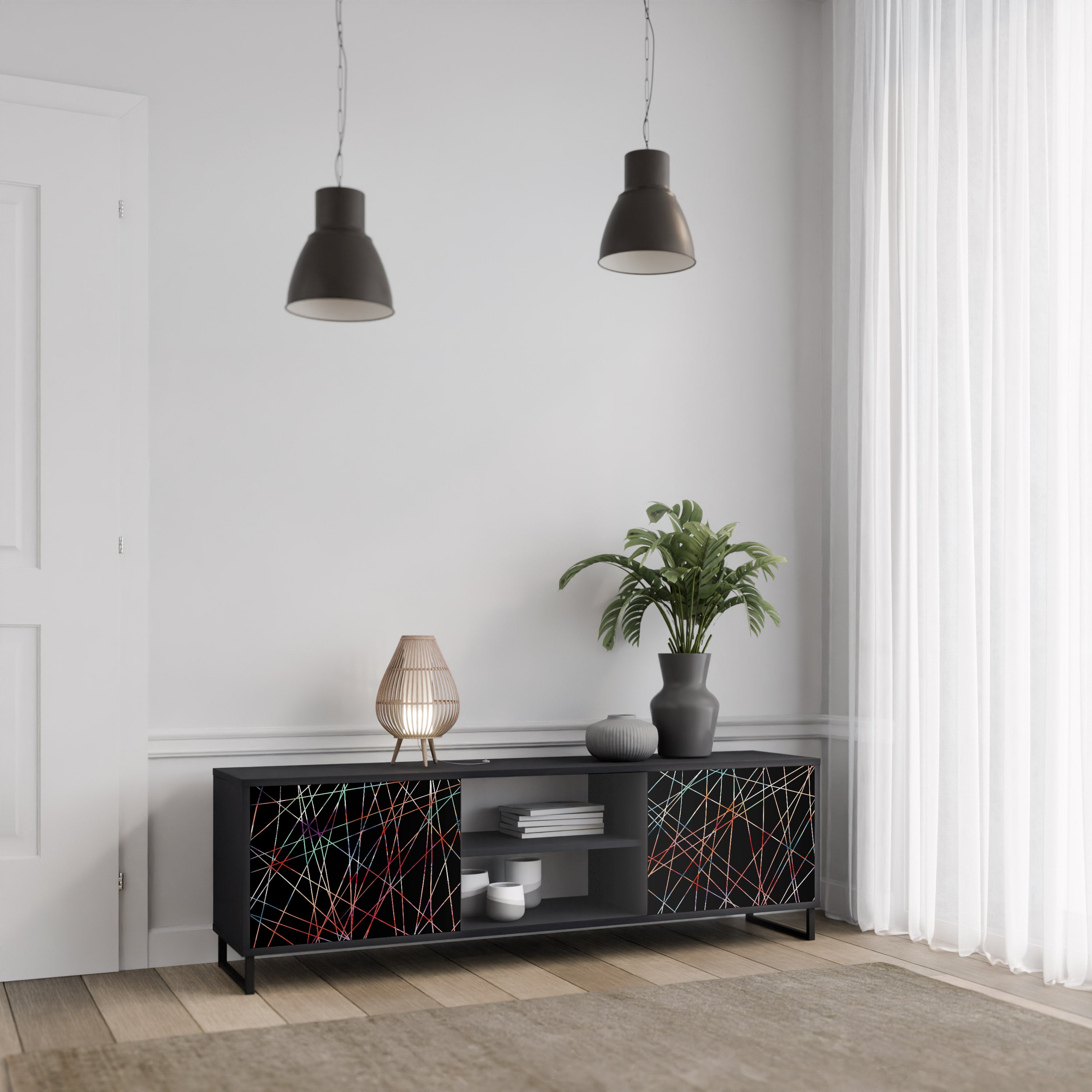 Βάση τηλεόρασης LUMINOUS SNARE 2 πορτών σε μαύρο φινίρισμα