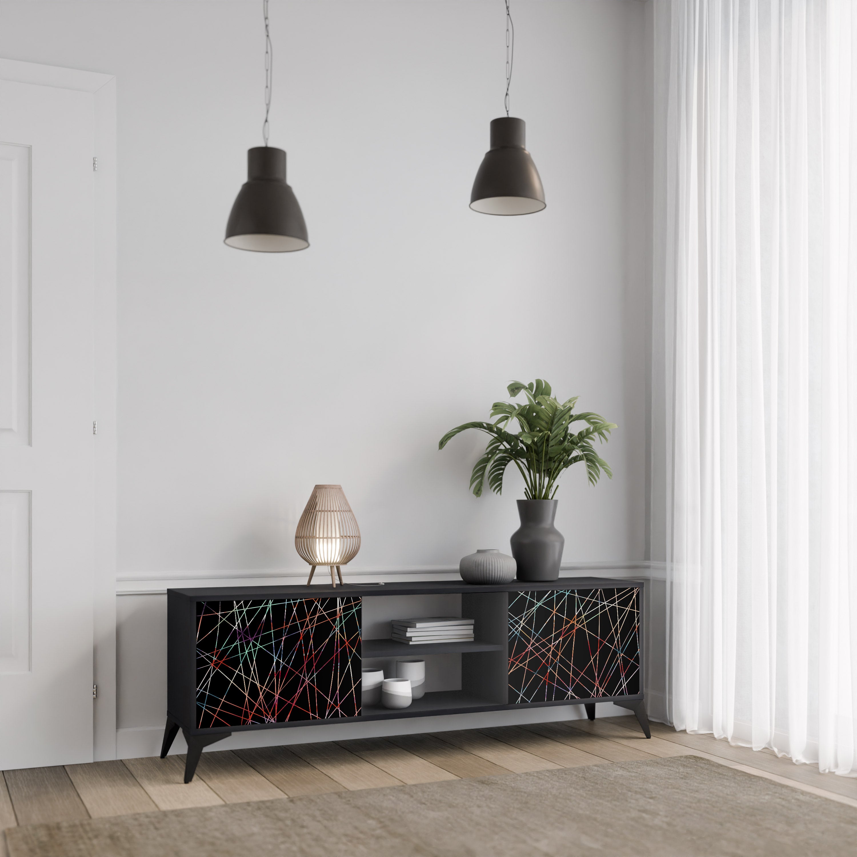 Βάση τηλεόρασης LUMINOUS SNARE 2 πορτών σε μαύρο φινίρισμα