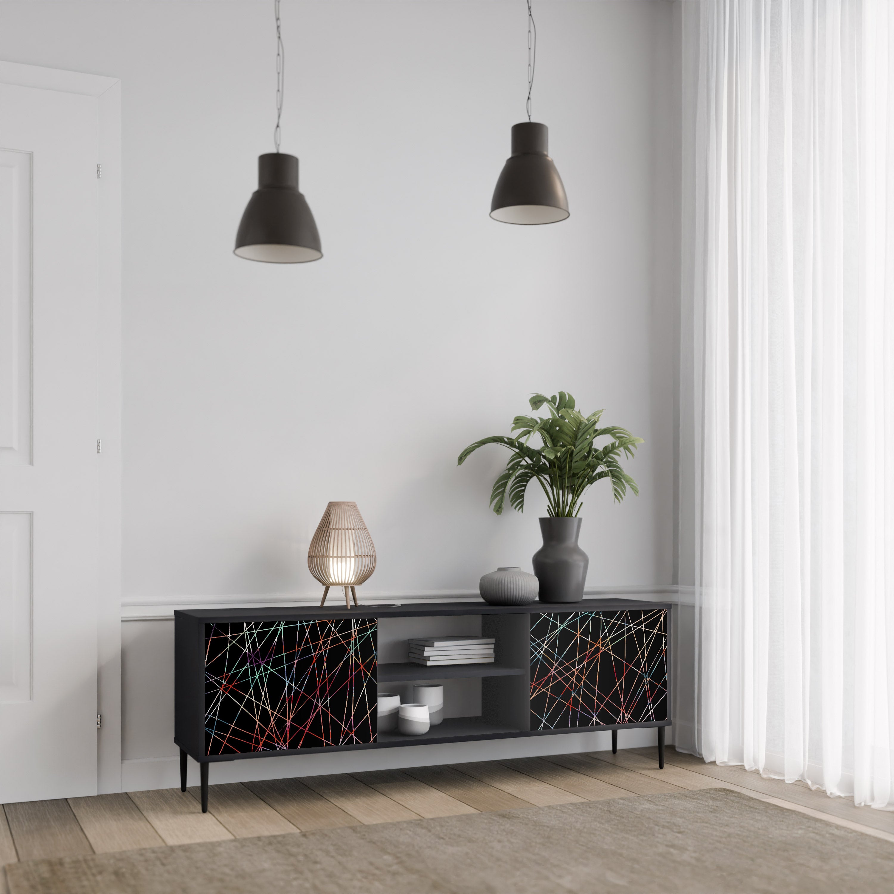 Βάση τηλεόρασης LUMINOUS SNARE 2 πορτών σε μαύρο φινίρισμα