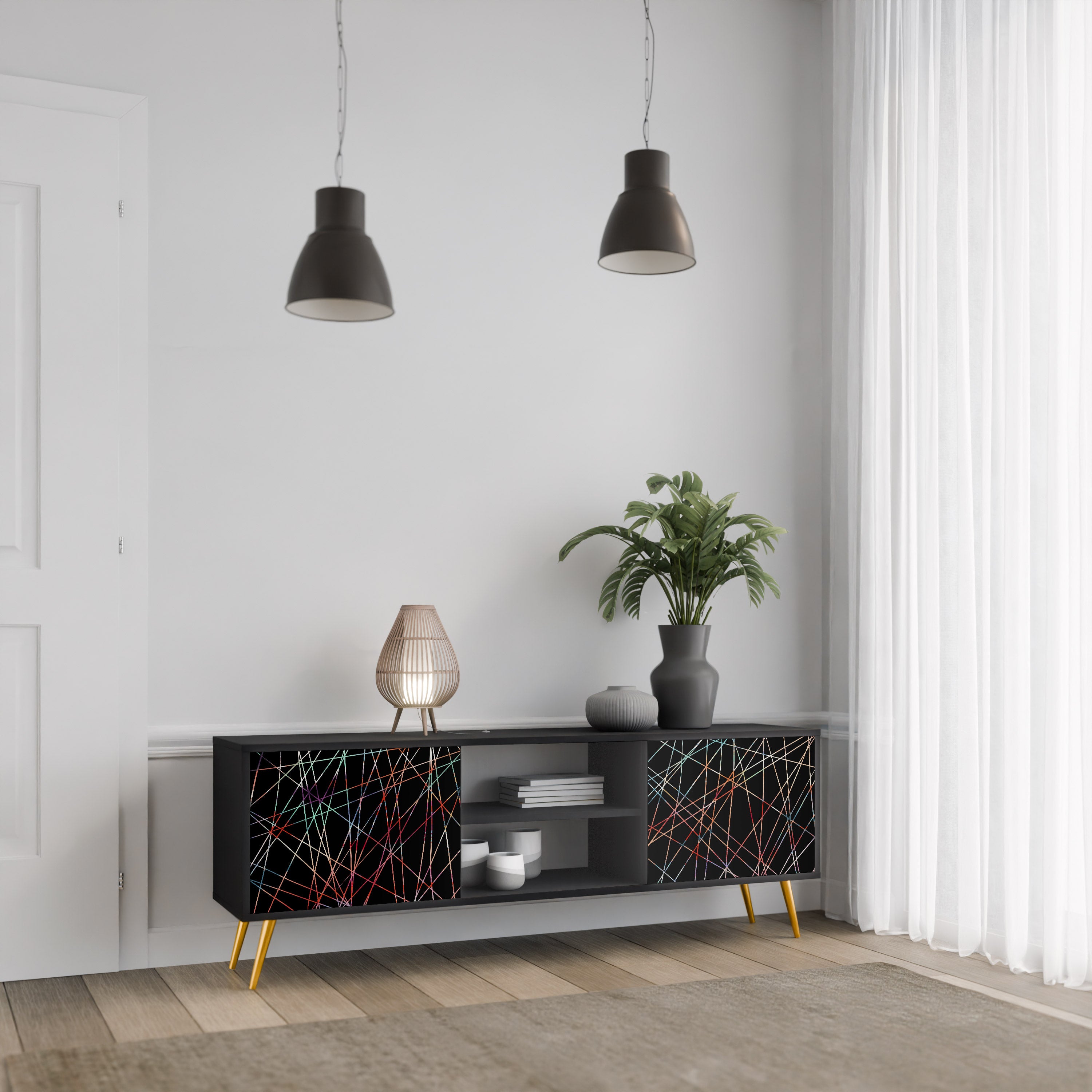 Βάση τηλεόρασης LUMINOUS SNARE 2 πορτών σε μαύρο φινίρισμα