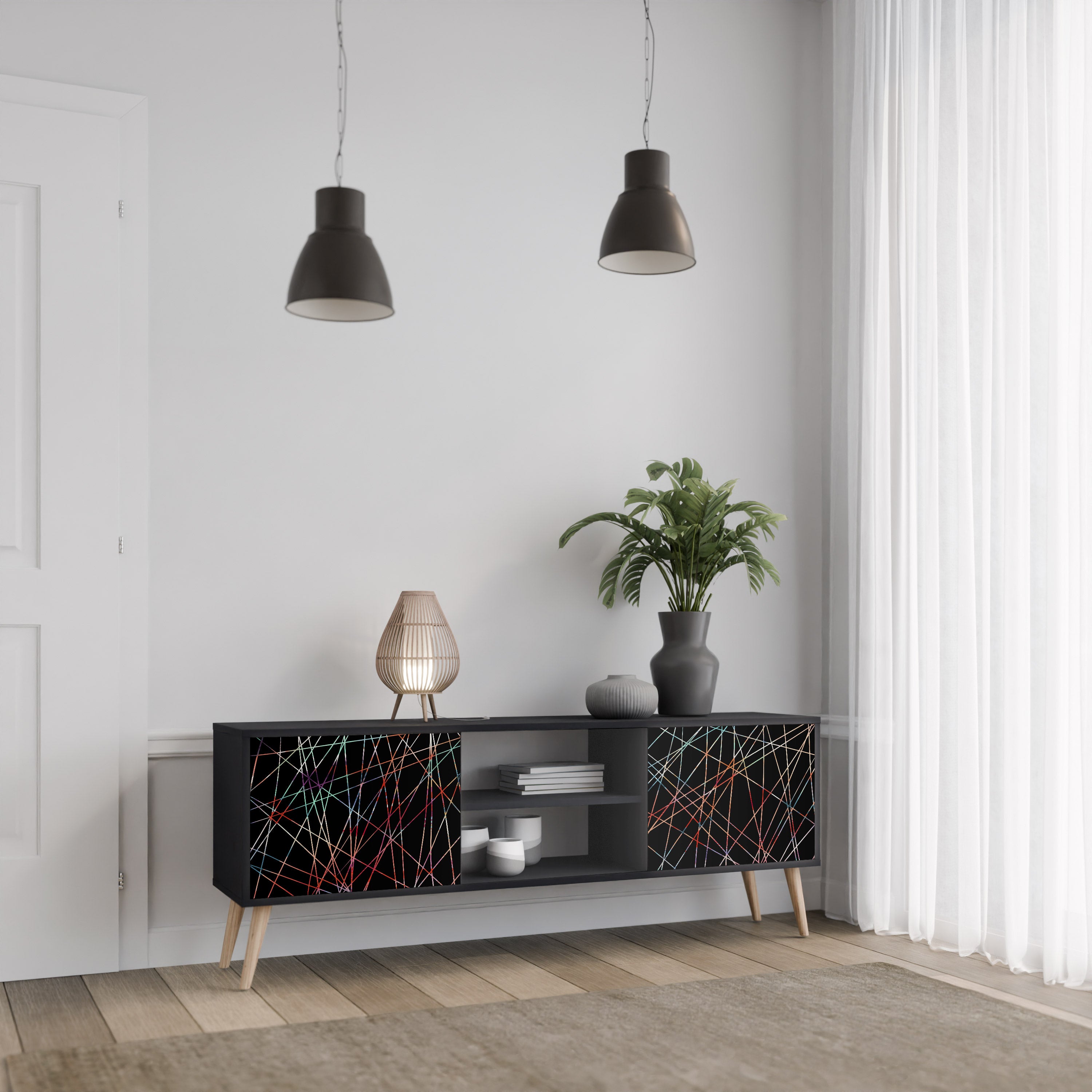 Βάση τηλεόρασης LUMINOUS SNARE 2 πορτών σε μαύρο φινίρισμα