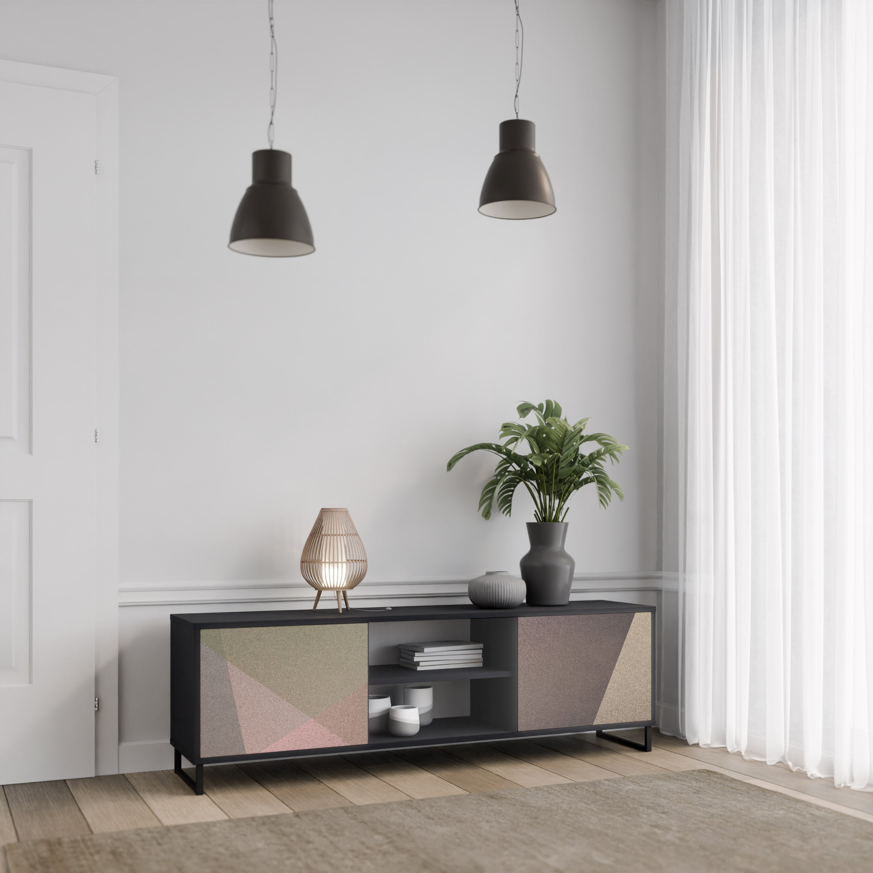 Βάση τηλεόρασης BEIGE GEOMETRIA 2 πορτών σε μαύρο φινίρισμα
