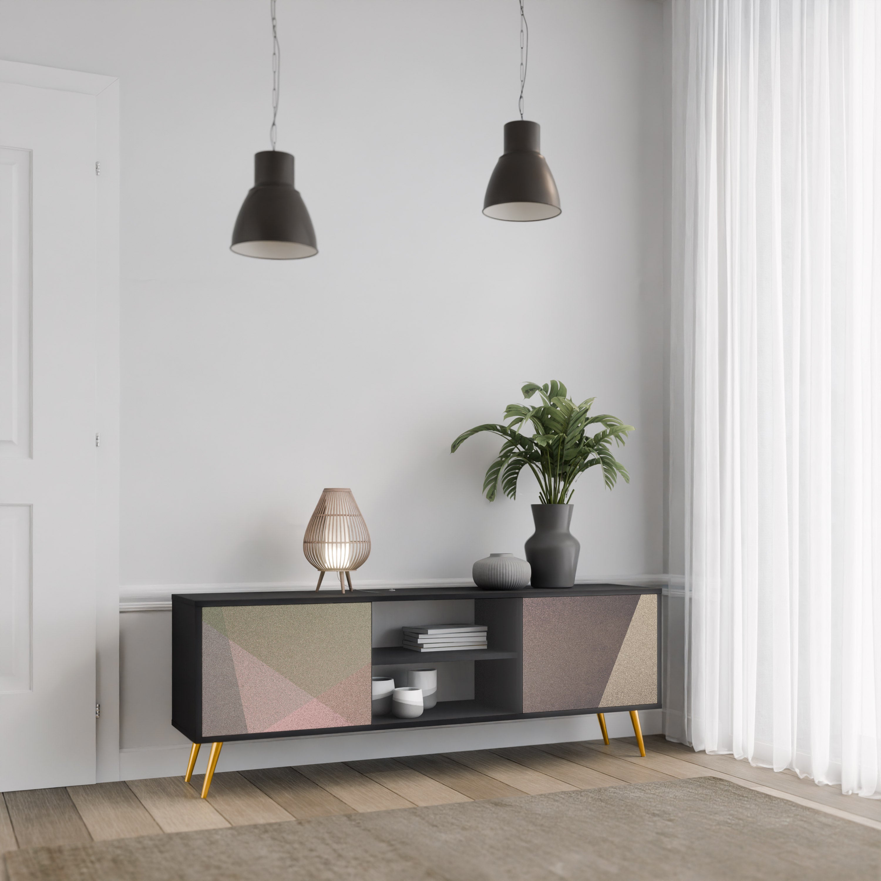 Βάση τηλεόρασης BEIGE GEOMETRIA 2 πορτών σε μαύρο φινίρισμα