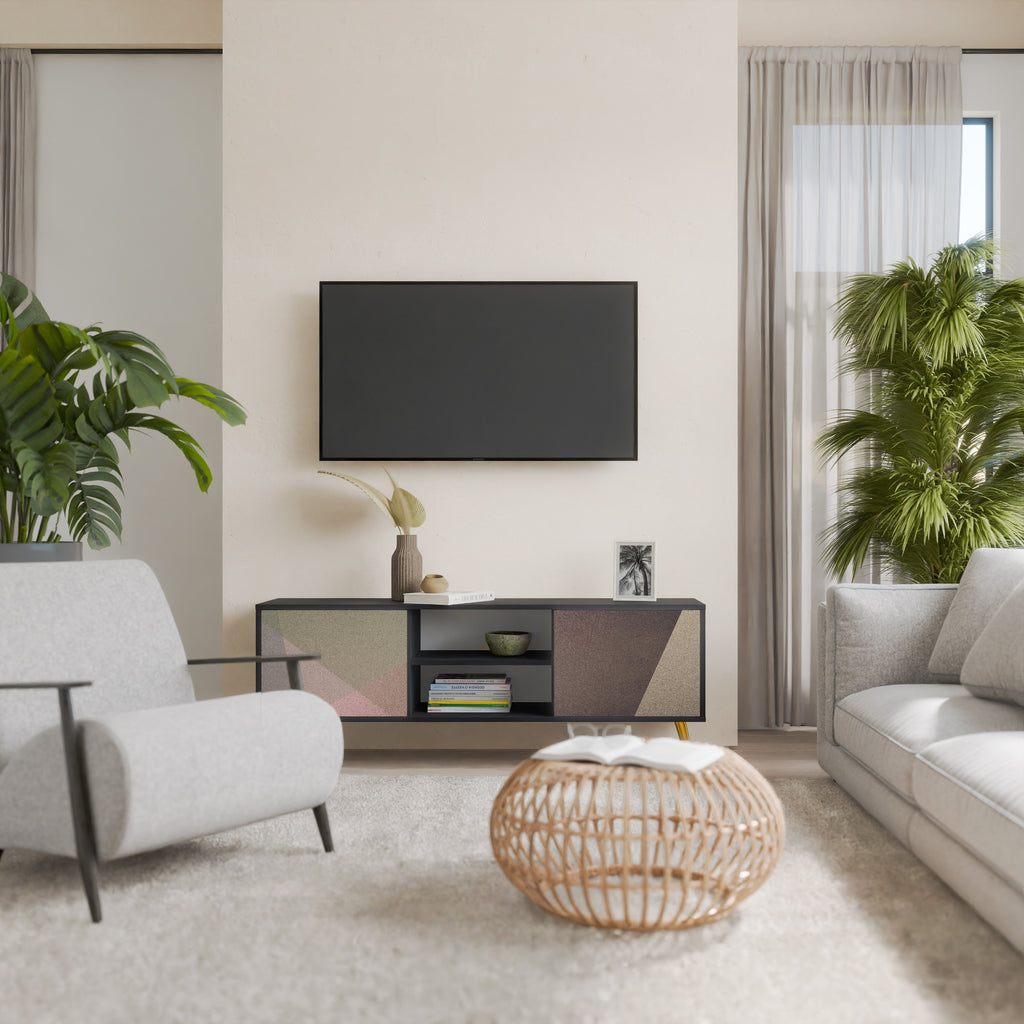 Βάση τηλεόρασης BEIGE GEOMETRIA 2 πορτών σε μαύρο φινίρισμα