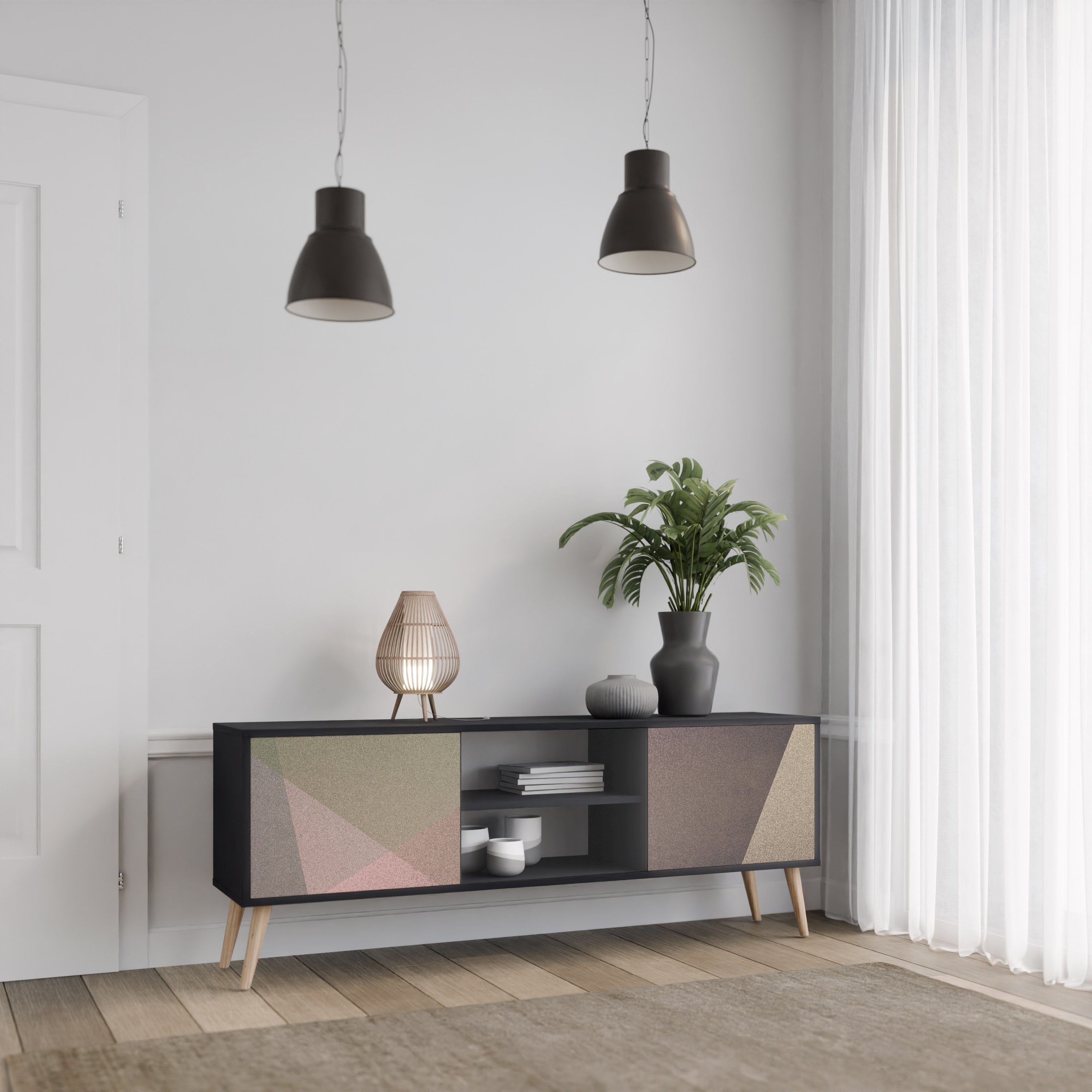 Βάση τηλεόρασης BEIGE GEOMETRIA 2 πορτών σε μαύρο φινίρισμα