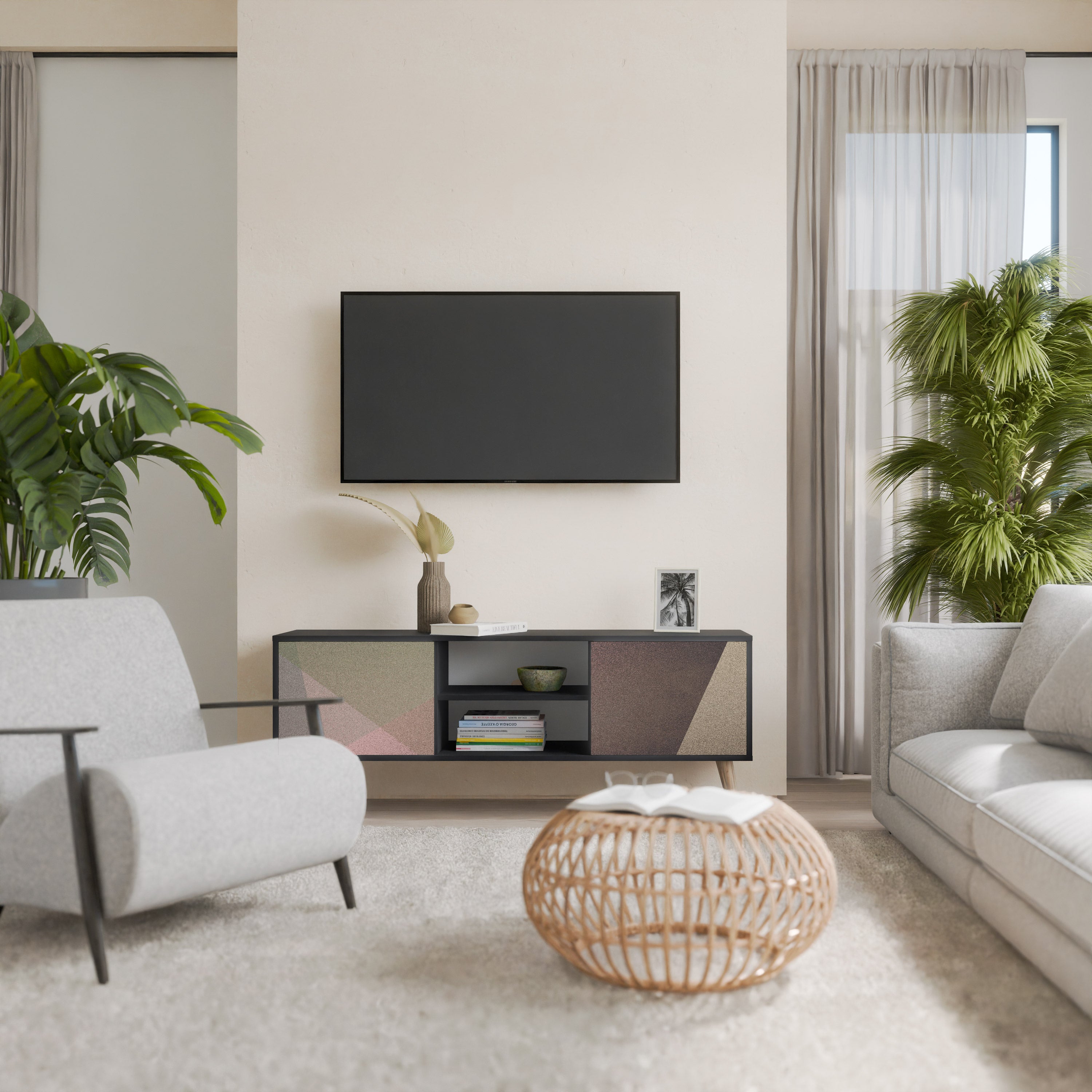 Βάση τηλεόρασης BEIGE GEOMETRIA 2 πορτών σε μαύρο φινίρισμα