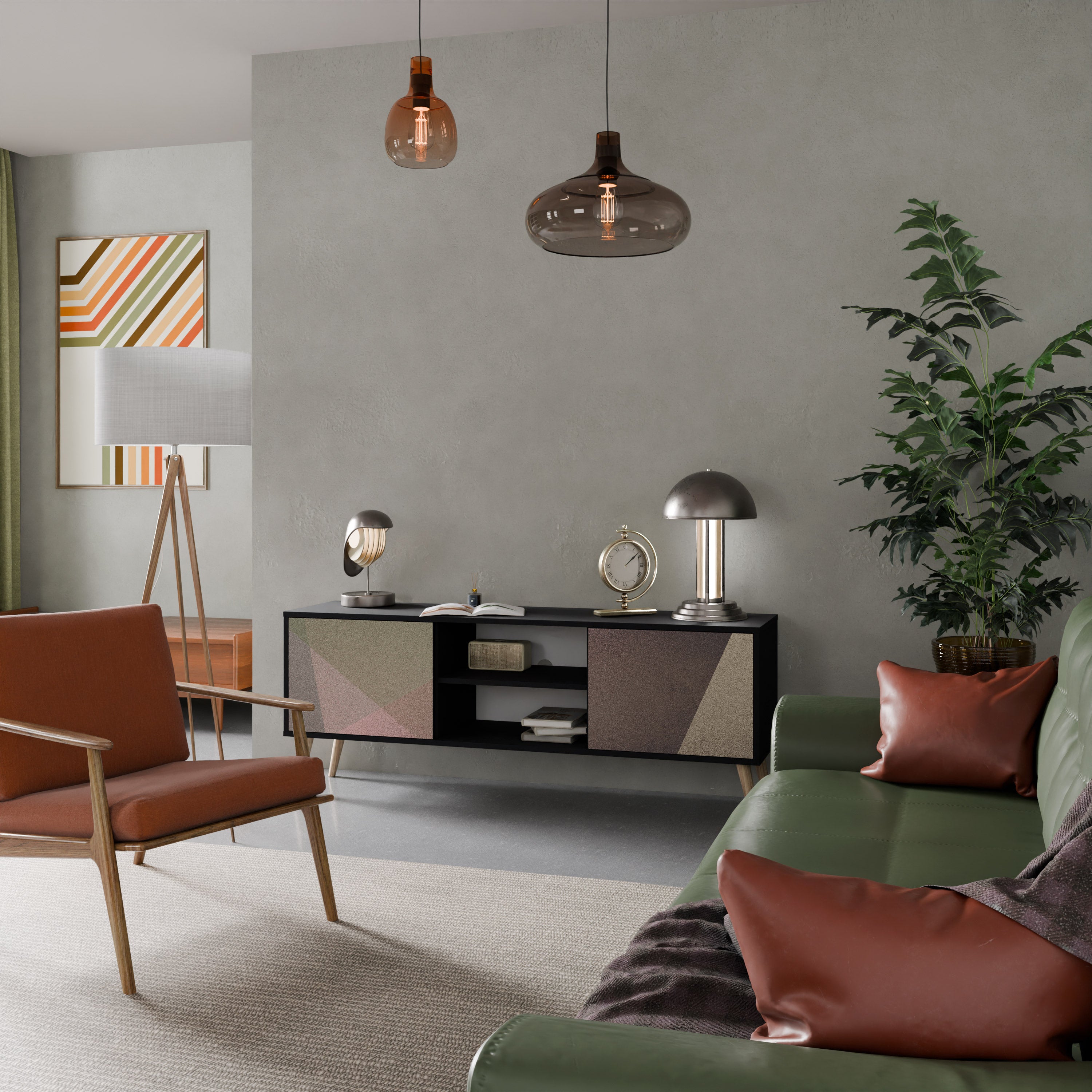 Βάση τηλεόρασης BEIGE GEOMETRIA 2 πορτών σε μαύρο φινίρισμα