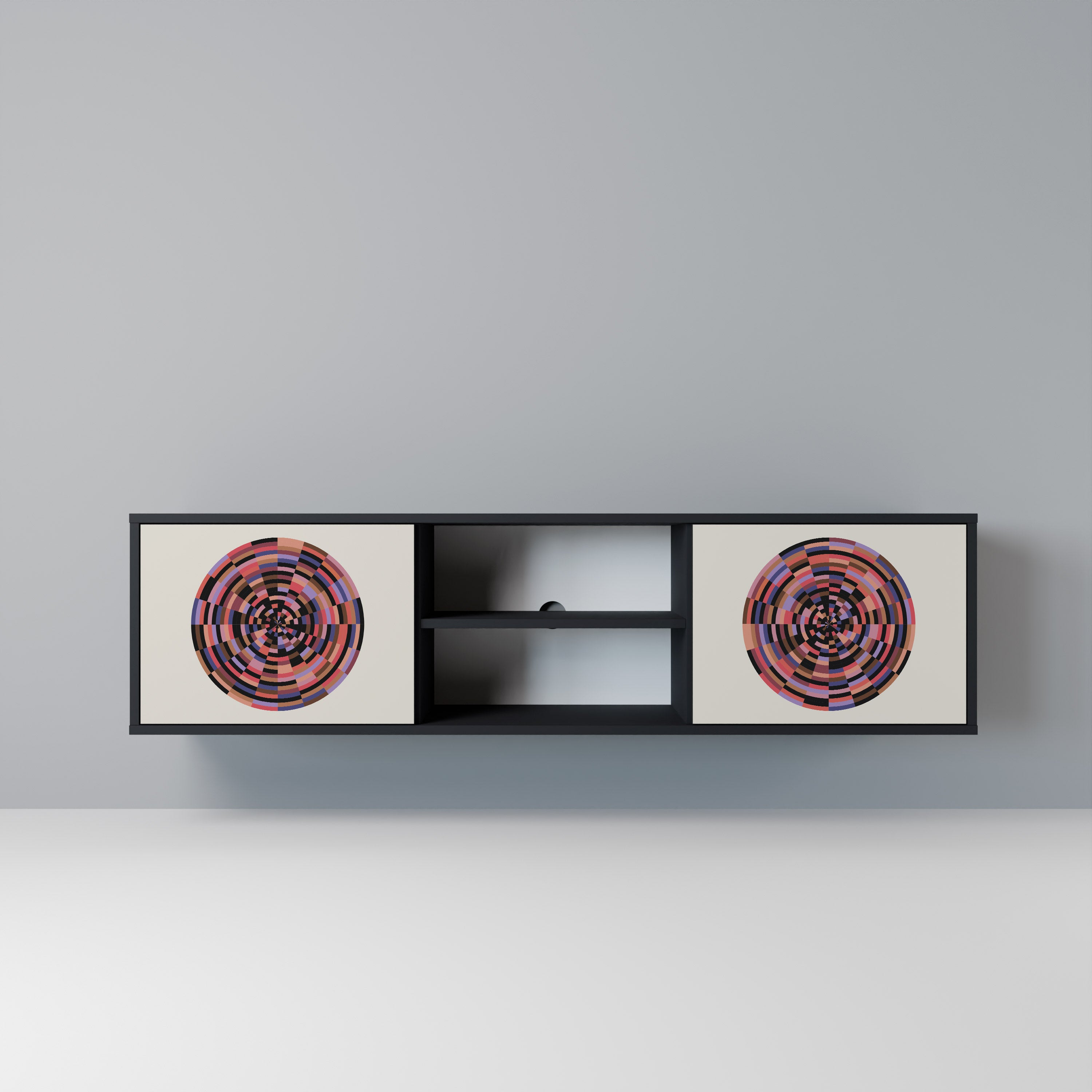 Βάση τηλεόρασης 2 θυρών BROWN CIRCLES σε μαύρο φινίρισμα